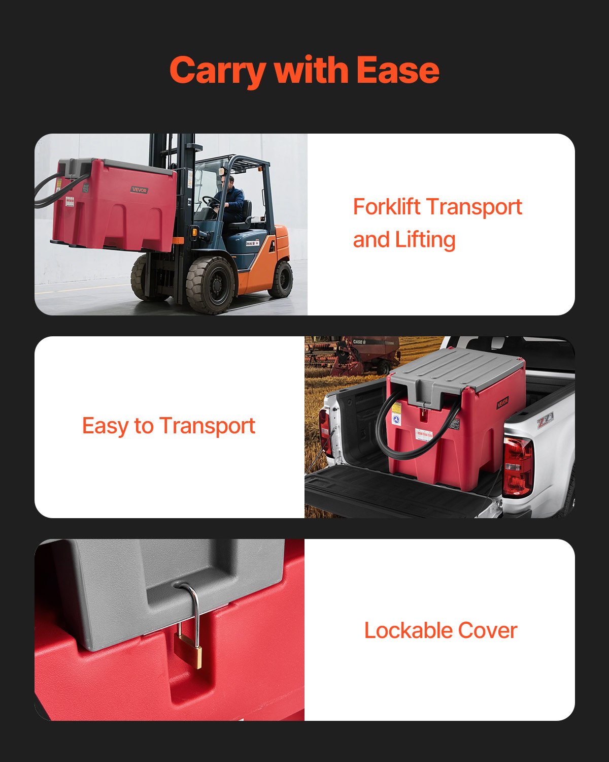 VEVOR Portable Diesel & Gasoline Tank, 220L, 10 GPM Flow Rate, Diesel Fuel Tank with 12V Electric Transfer Pump, 13.1ft Hose, Auto Fueling Nozzle, Transfer Tank for Easy Fuel Transportation, Red