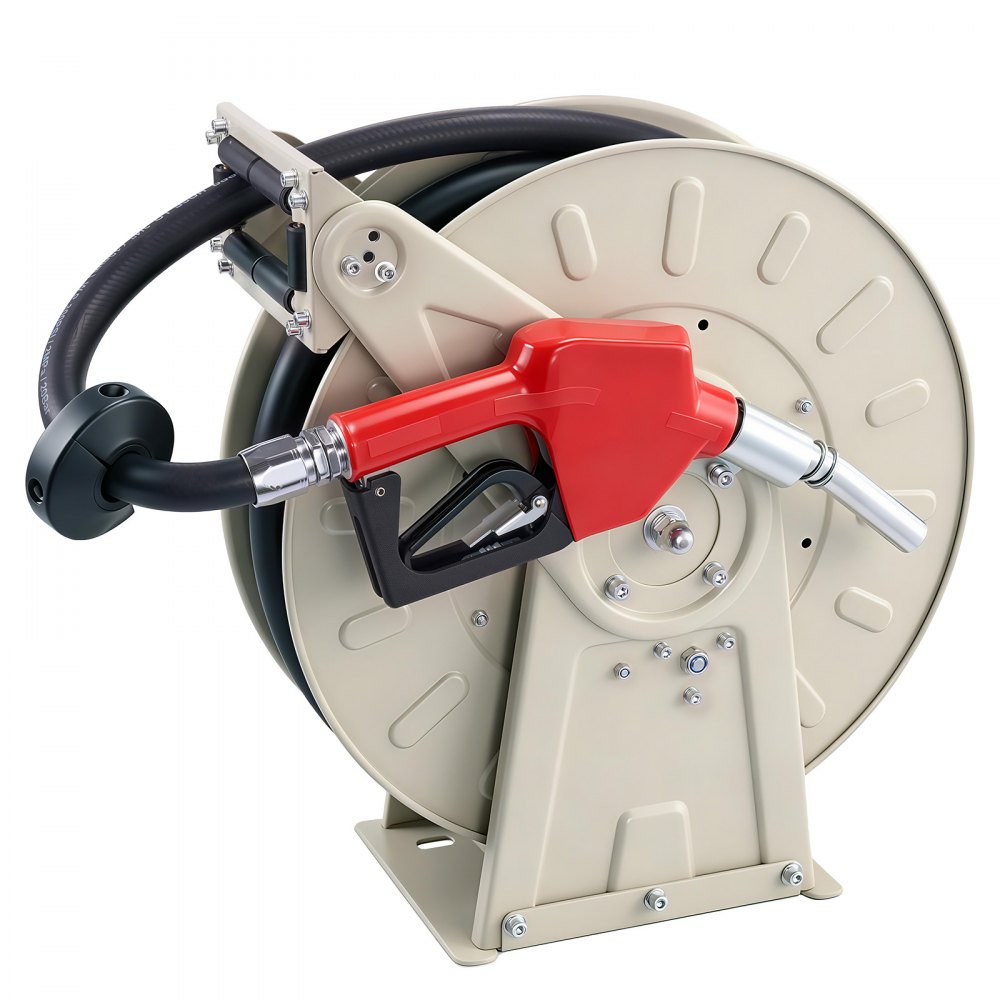 VEVOR Carrete de Manguera de Combustible de 19,05 x 9900 mm 300 PSI, con Resorte de Trinquete, Giro Automático, Base de Acero, Enrollador de Manguera Retráctil para Diésel Taller Estación de Servicio