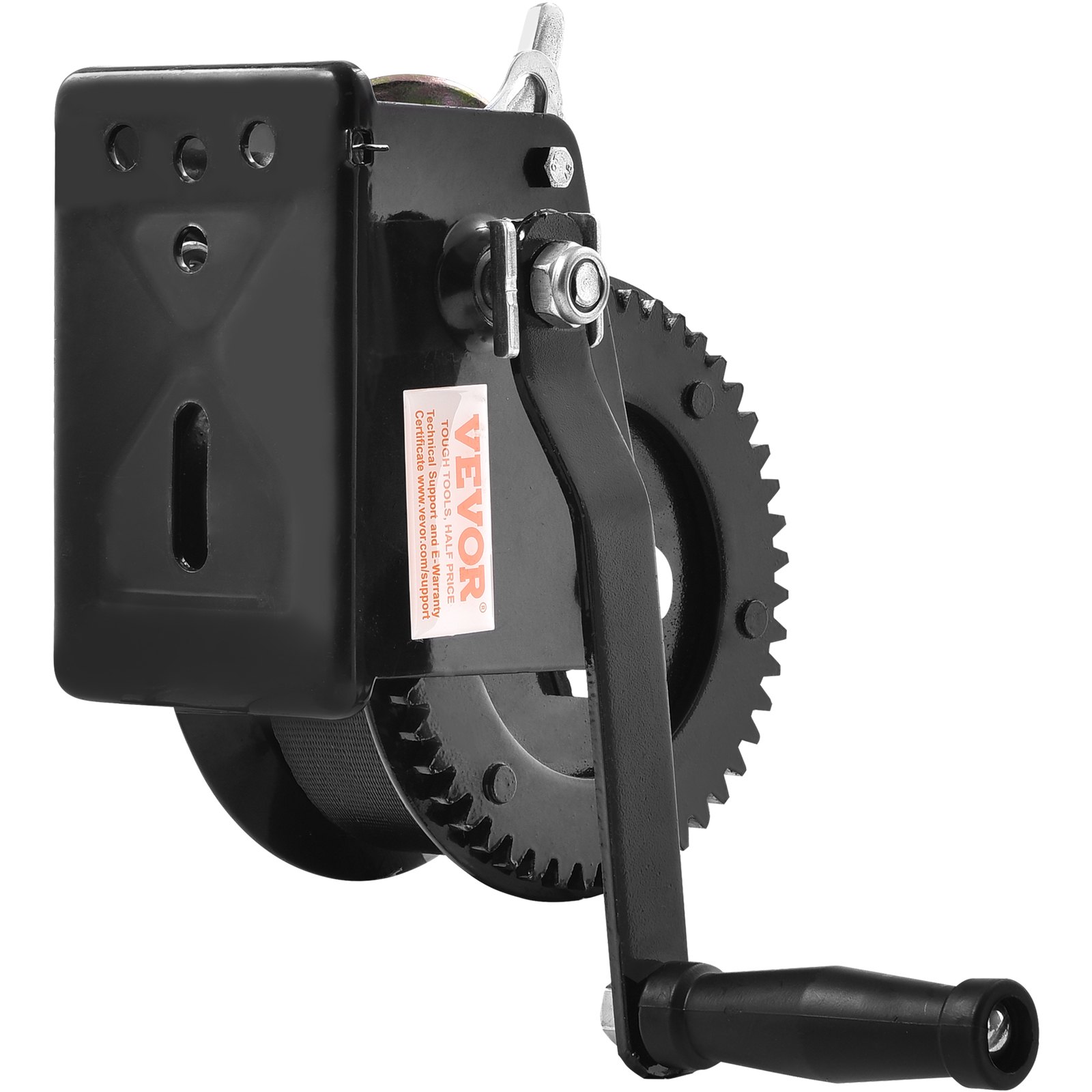 VEVOR Cabrestante Manual Capacidad de Tracción 1500 libras Cabrestante para Remolque de Barco Manivela Resistente con Correa de Poliéster de 10 m con Trinquete Bidireccional para Remolque, Barco, ATV