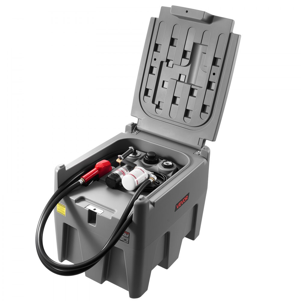 VEVOR Tanque de Diésel Portátil, Tanque de Combustible de Capacidad de 220 L con Bomba de Transferencia Eléctrica y Manguera de Goma de 3,9 m, Contendor de Transferencia de Diésel de PE, Gris