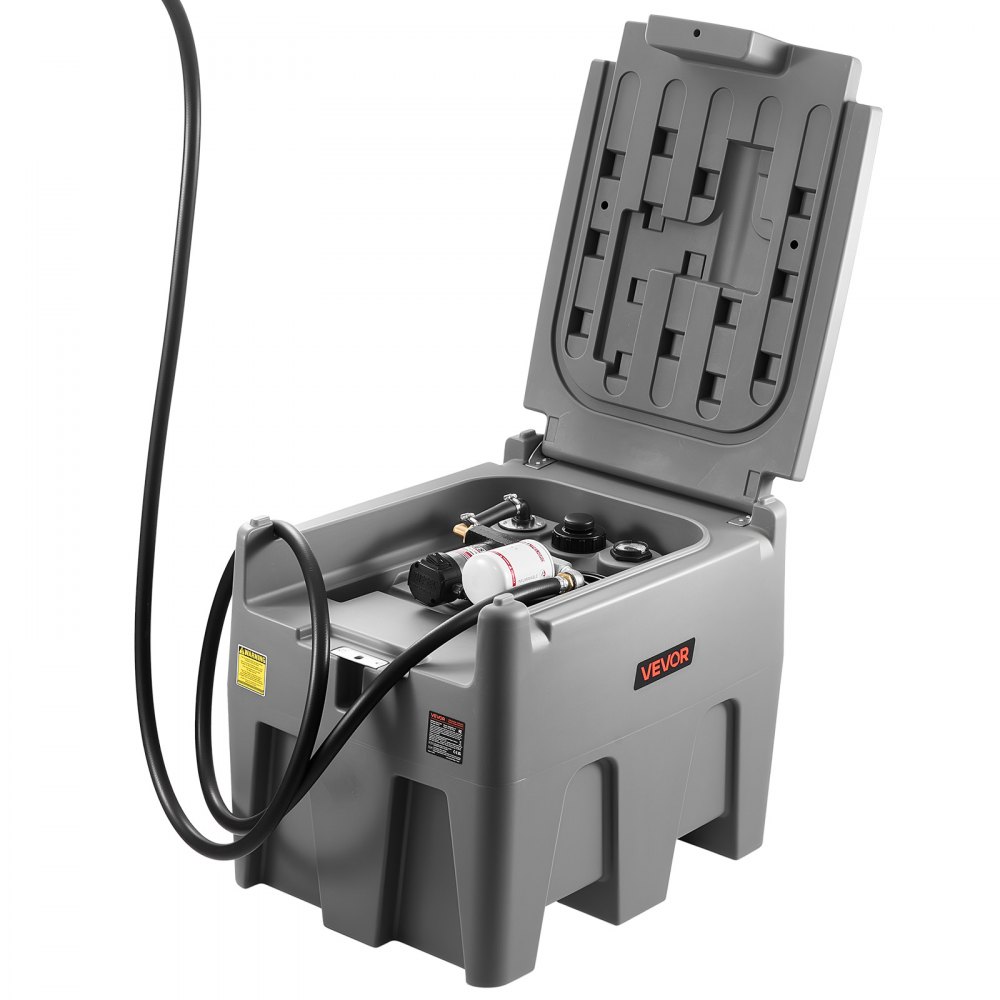VEVOR Tanque de Diésel Portátil, Tanque de Combustible de Capacidad de 220 L con Bomba de Transferencia Eléctrica y Manguera de Goma de 3,9 m, Contendor de Transferencia de Diésel de PE, Gris