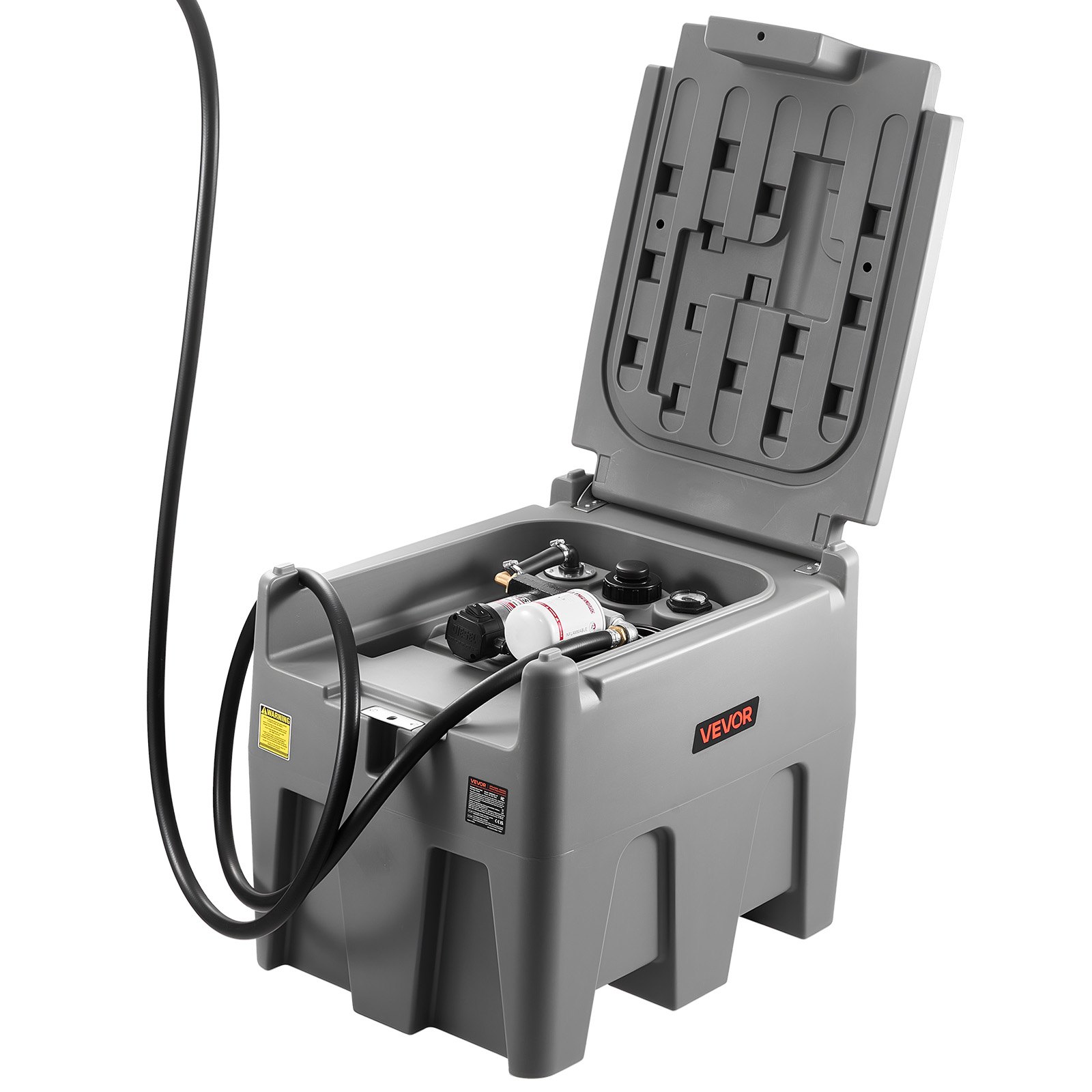 VEVOR Tanque de Diésel Portátil, Tanque de Combustible de Capacidad de 220 L con Bomba de Transferencia Eléctrica y Manguera de Goma de 3,9 m, Contendor de Transferencia de Diésel de PE, Gris
