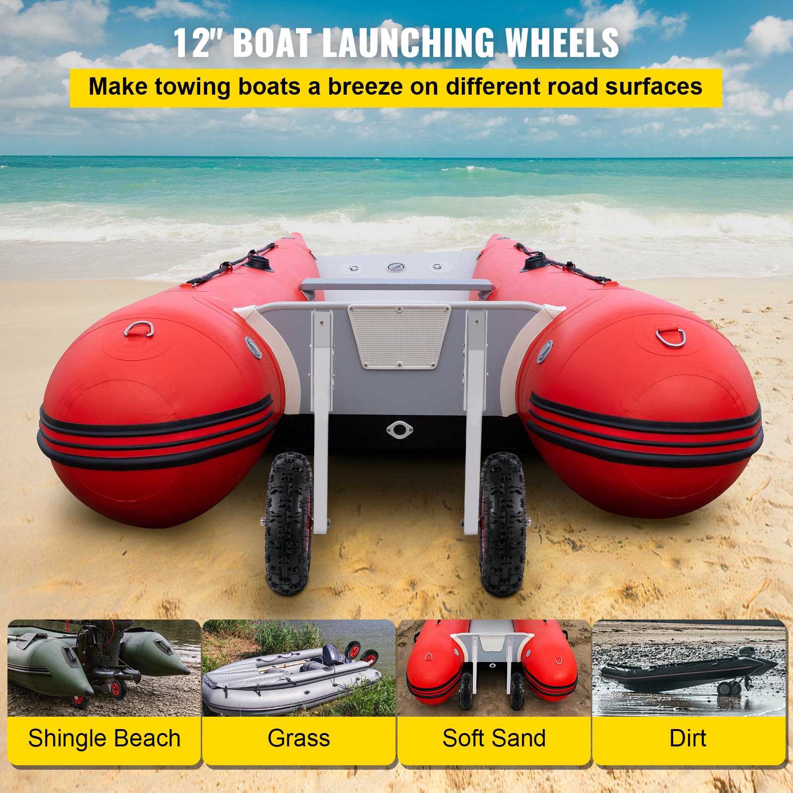 VEVOR Ruedas de Lanzamiento para Lancha de Barco 12 " / 30,5 cm Ruedas de Botadura de Barco 600 lbs / 272 kg Rueda Dolly de Bote Inflable Aleación de Aluminio para Barco Inflable, Kayak, Bote de Vela