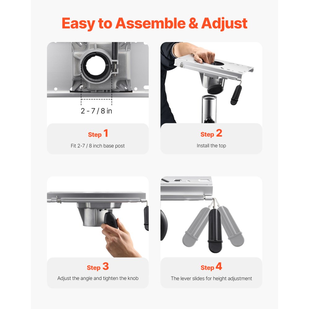 VEVOR Boat Seat Base with Forward and Reverse Slide Adjustment, Aluminum Alloy Boat Chair Base with Slider, 127 mm Slide Travel, Waterproof and Rustproof, Fits Pedestal Posts