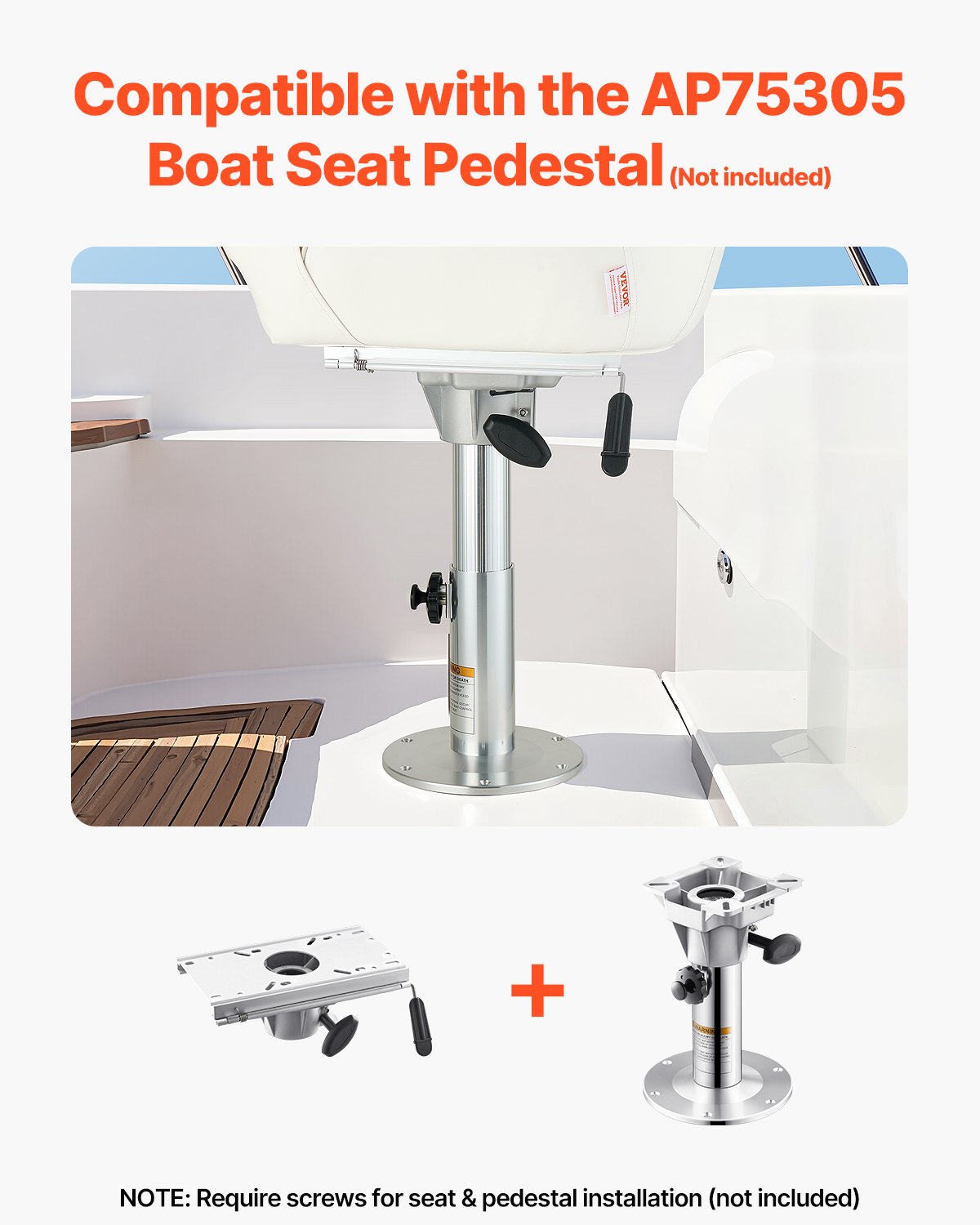 VEVOR Pedestal para Asiento de Barco, con Ajuste Deslizante hacia Adelante y Atrás, Base de Aleación de Aluminio con Tobogán, Recorrido Deslizante 12,7 cm, Resistente al Agua y a la Oxidación