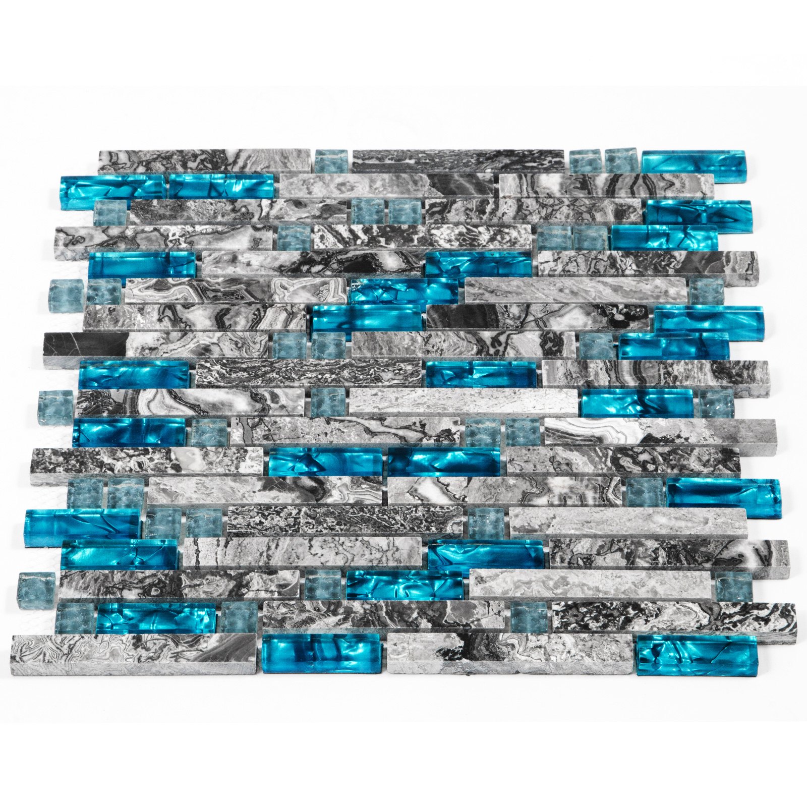 Mosaico Azulejos De Vidrio Azul Y Piedra De Cristal 300*300*8mm X12piezas