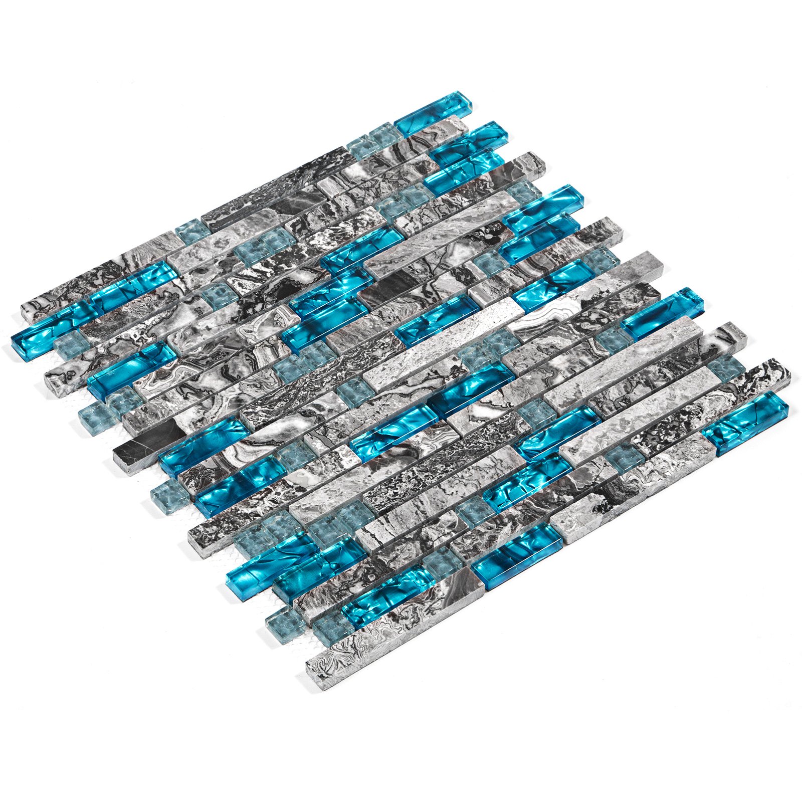 Mosaico Azulejos De Vidrio Azul Y Piedra De Cristal 300*300*8mm X12piezas
