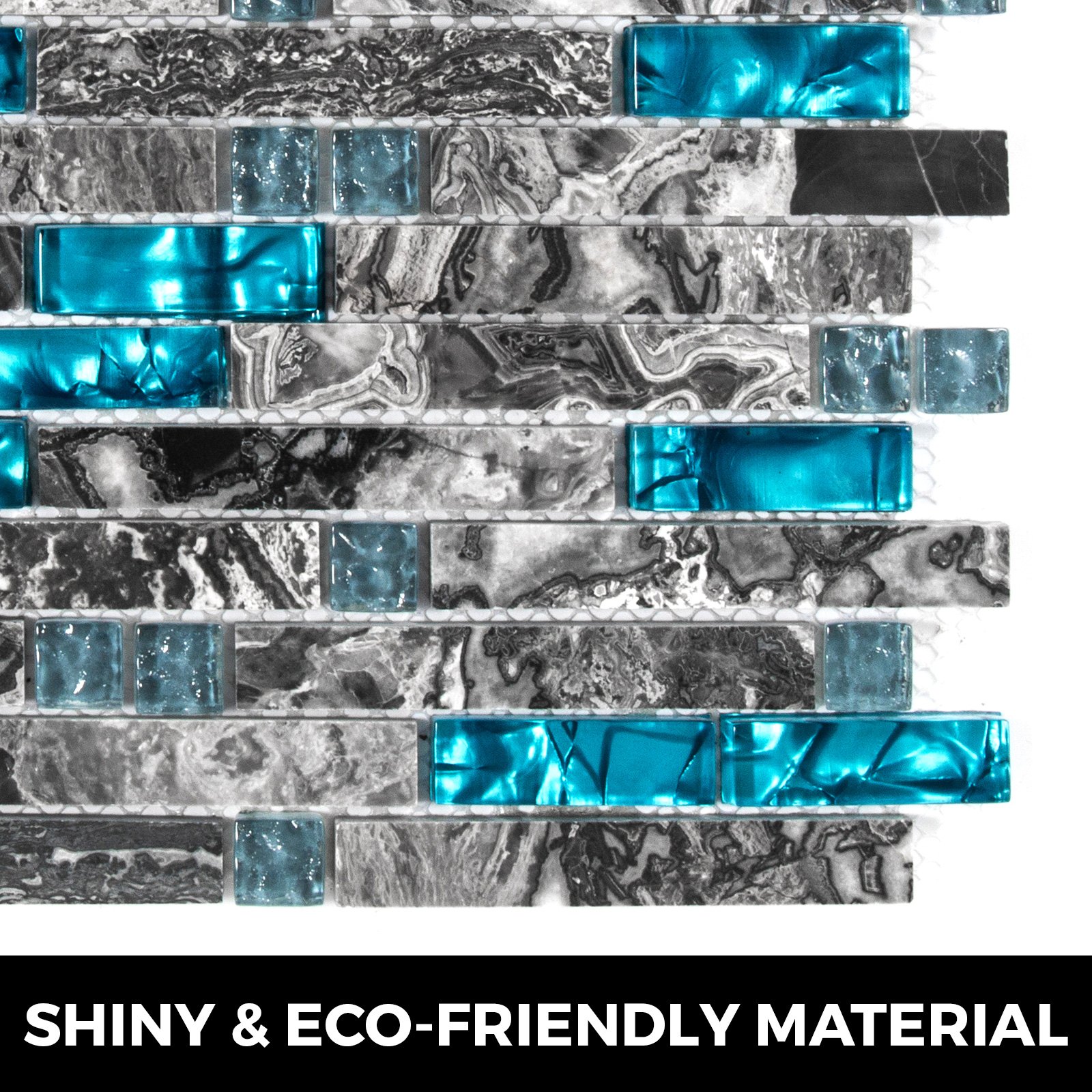 Mosaico Azulejos De Vidrio Azul Y Piedra De Cristal 300*300*8mm X12piezas