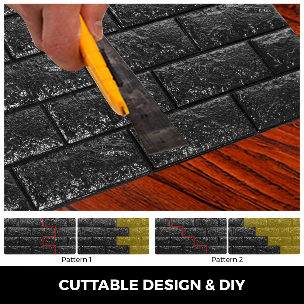 VEVOR Azulejos 3d Pared Azulejos 3d Pared de Espuma de PE Ladrillo 3d Adhesivo Pared Azulejos 3d Adhesivo Pared Azulejos Adhesivos Baño Azulejos Decorativos (Negro, 700 * 770mm)