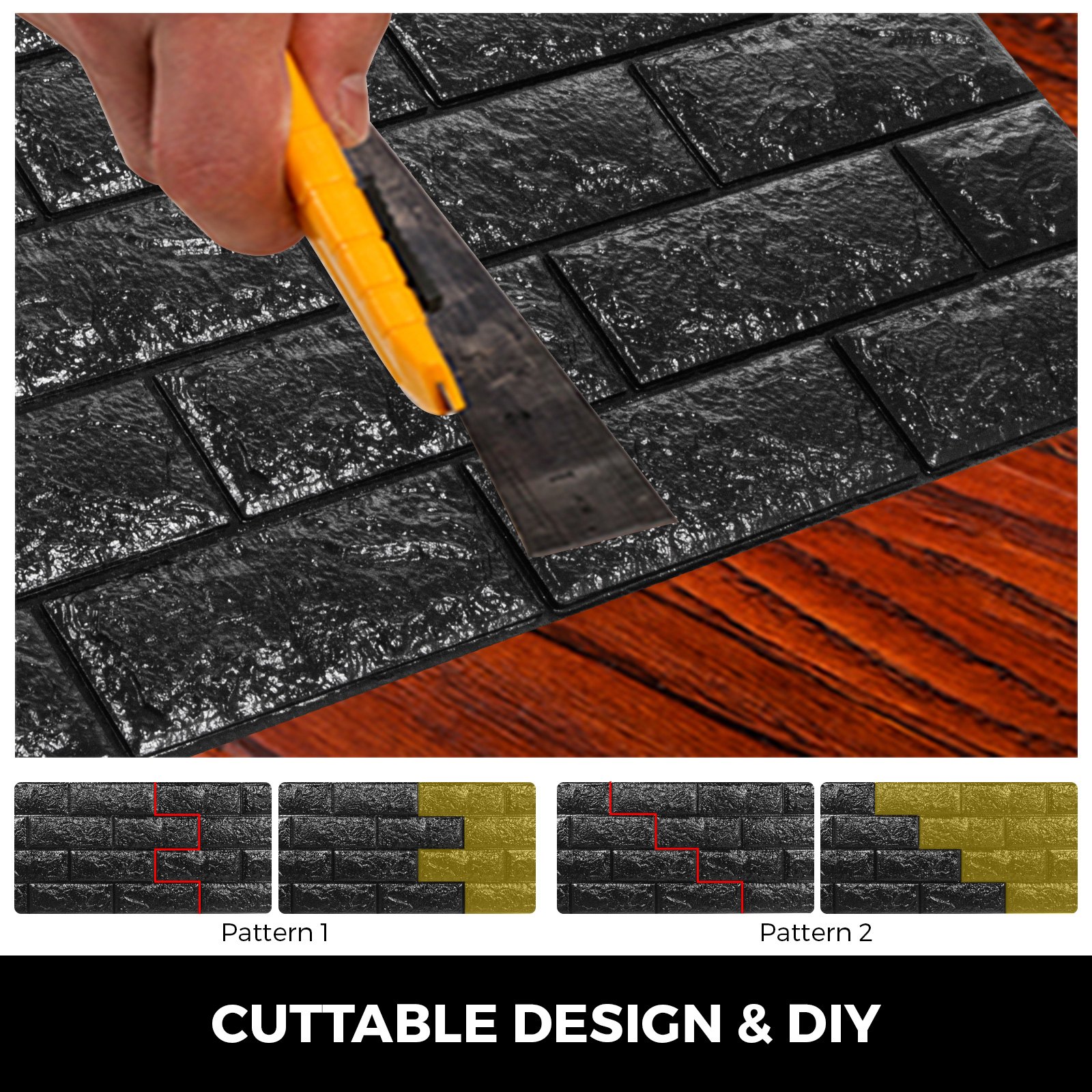 VEVOR Azulejos 3d Pared Azulejos 3d Pared de Espuma de PE Ladrillo 3d Adhesivo Pared Azulejos 3d Adhesivo Pared Azulejos Adhesivos Baño Azulejos Decorativos (Negro, 700 * 770mm)