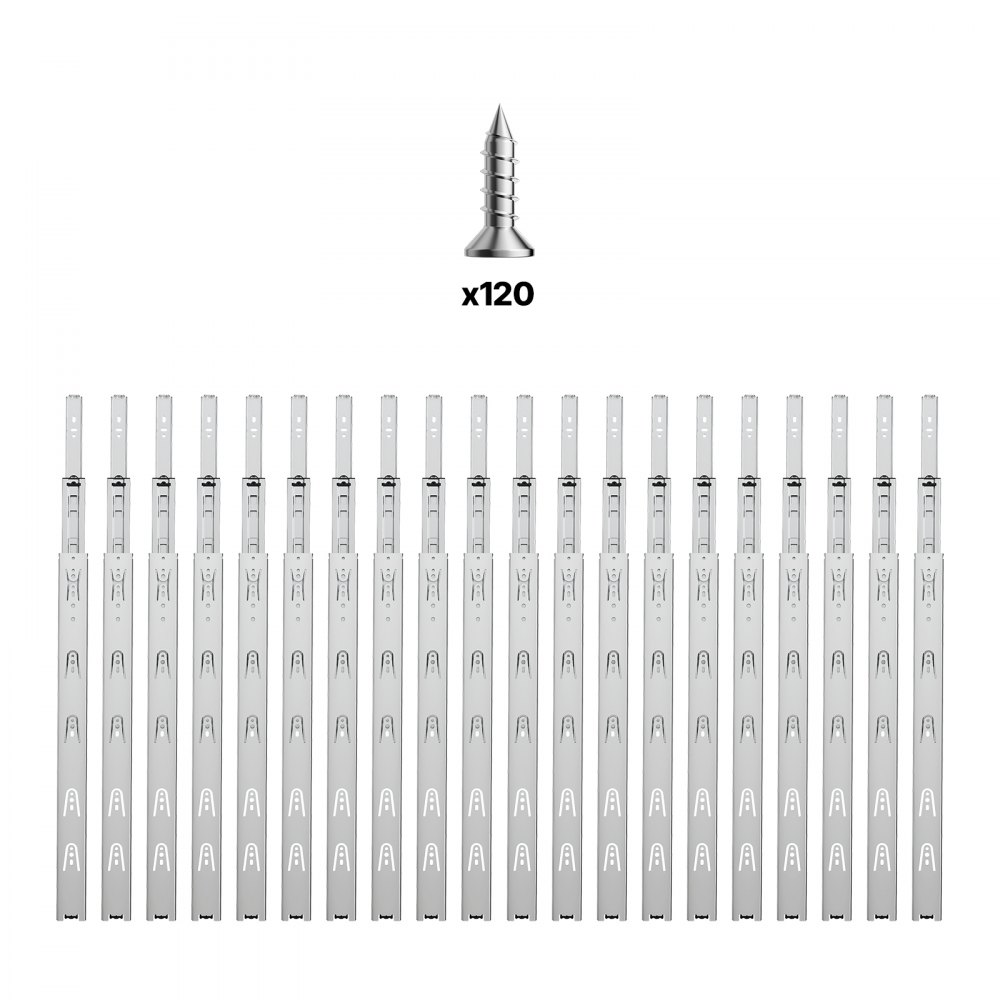 VEVOR Correderas para Cajones de Tocador de Montaje Lateral, 10 Pares Rieles para Gabinete con Cojinetes de Bolas Extensión Completa, Carga 45kg, para Reemplazo de Cocina DIY, 600 x 46 x 12,7 mm