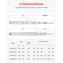 VEVOR Correderas para Cajones con Montaje Lateral 10 Pares 600 x 46 x 12,7 mm