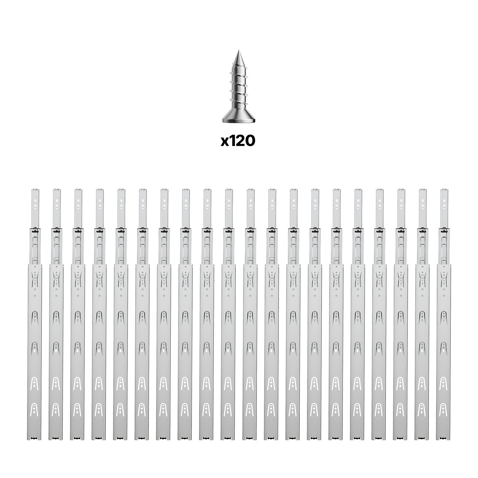 VEVOR Correderas para Cajones de Tocador de Montaje Lateral, 10 Pares Rieles para Gabinete con Cojinetes de Bolas Extensión Completa, Carga 45kg, para Reemplazo de Cocina DIY, 600 x 46 x 12,7 mm
