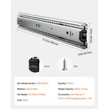VEVOR Correderas para Cajones con Montaje Lateral 10 Pares 450 x 46 x 12,7 mm