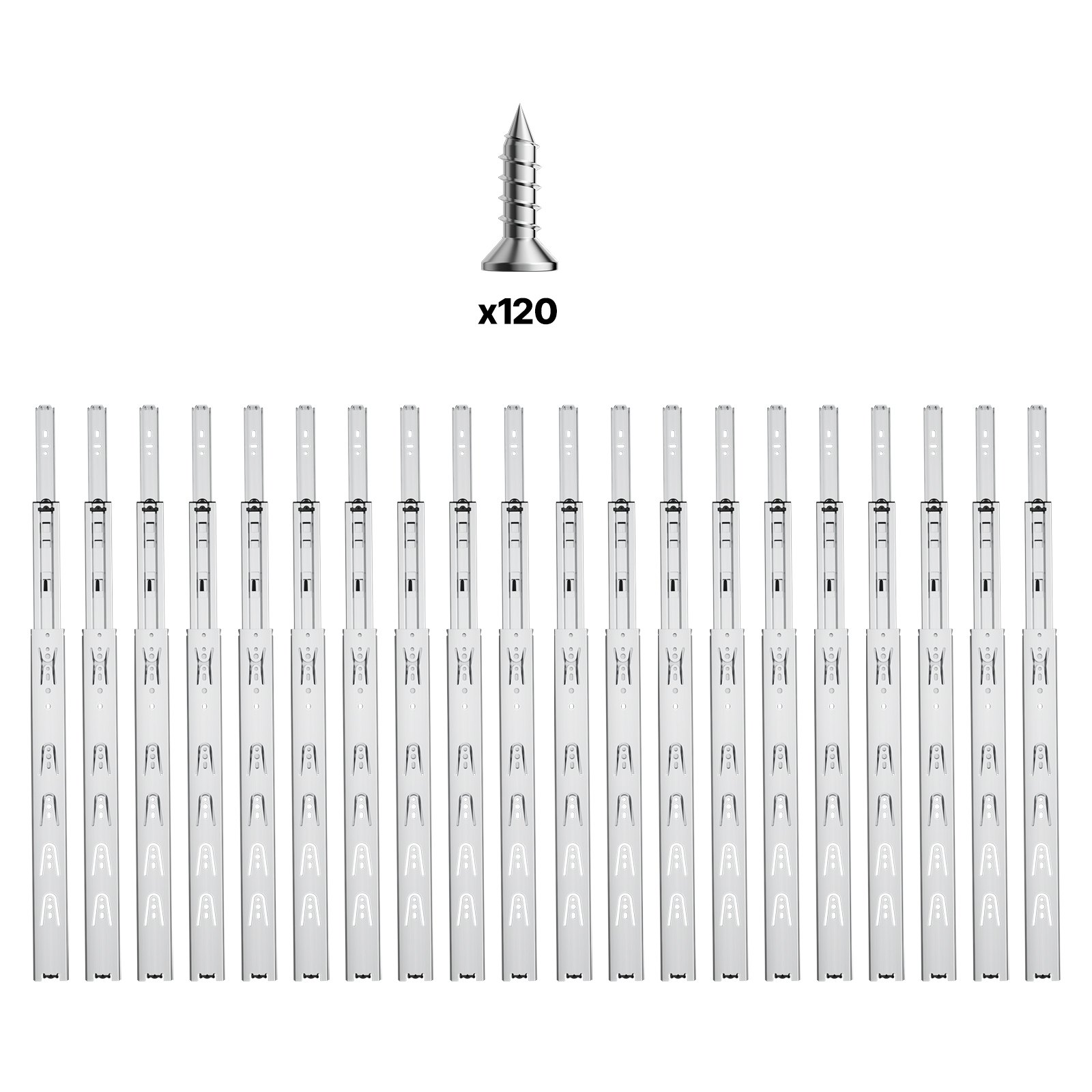 VEVOR Correderas para Cajones de Tocador de Montaje Lateral, 10 Pares Rieles para Gabinete con Cojinetes de Bolas Extensión Completa, Carga 45kg, para Reemplazo de Cocina DIY, 500 x 46 x 12,7 mm