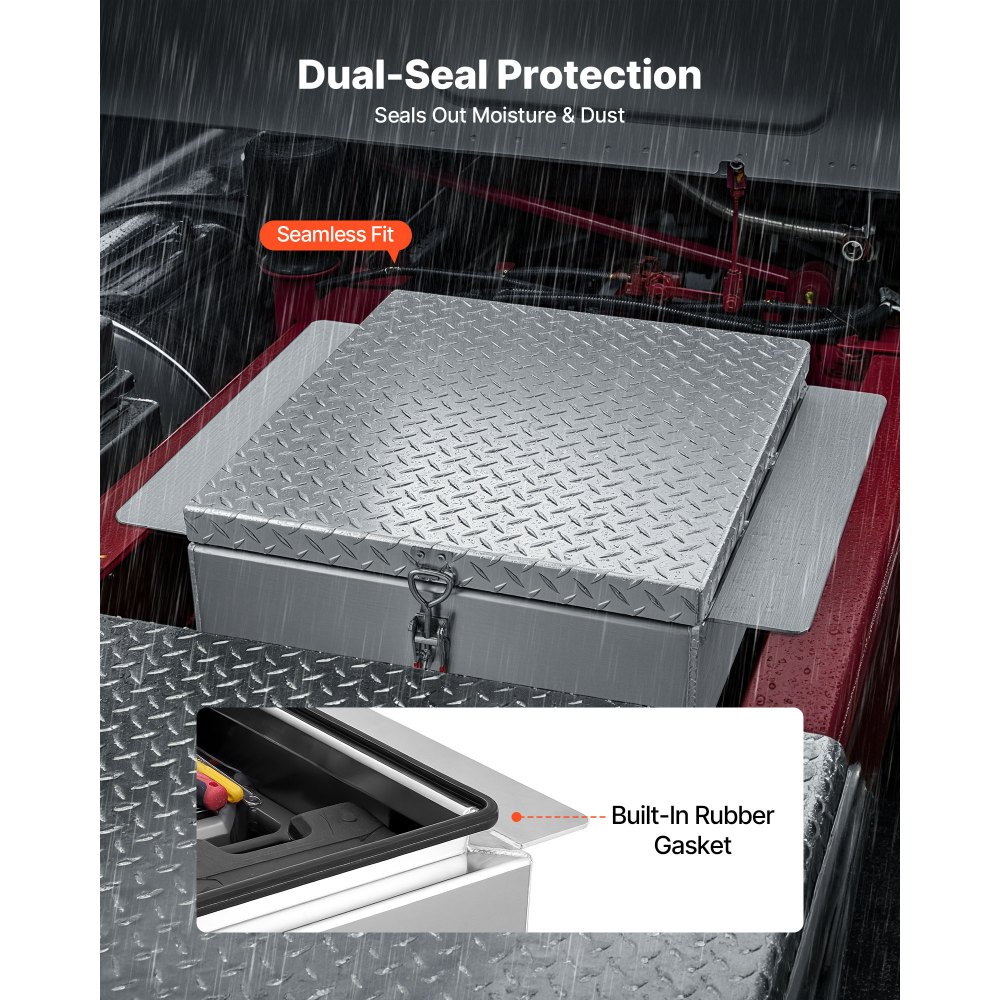 VEVOR Caja de Herramientas para Caja de Camión, Aleación Aluminio, con Placa de Diamante, Soporta hasta 100 kg, Ideal para Camión, Camioneta, Caja, RV, Remolque, 770 x 610 x 230 mm, Color Plata