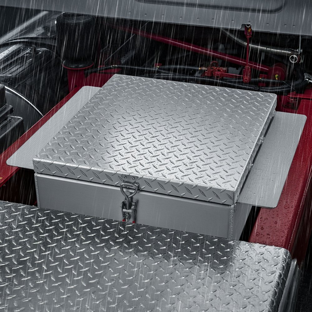 VEVOR Caja de Herramientas para Caja de Camión, Aleación Aluminio, con Placa de Diamante, Soporta hasta 100 kg, Ideal para Camión, Camioneta, Caja, RV, Remolque, 770 x 610 x 230 mm, Color Plata
