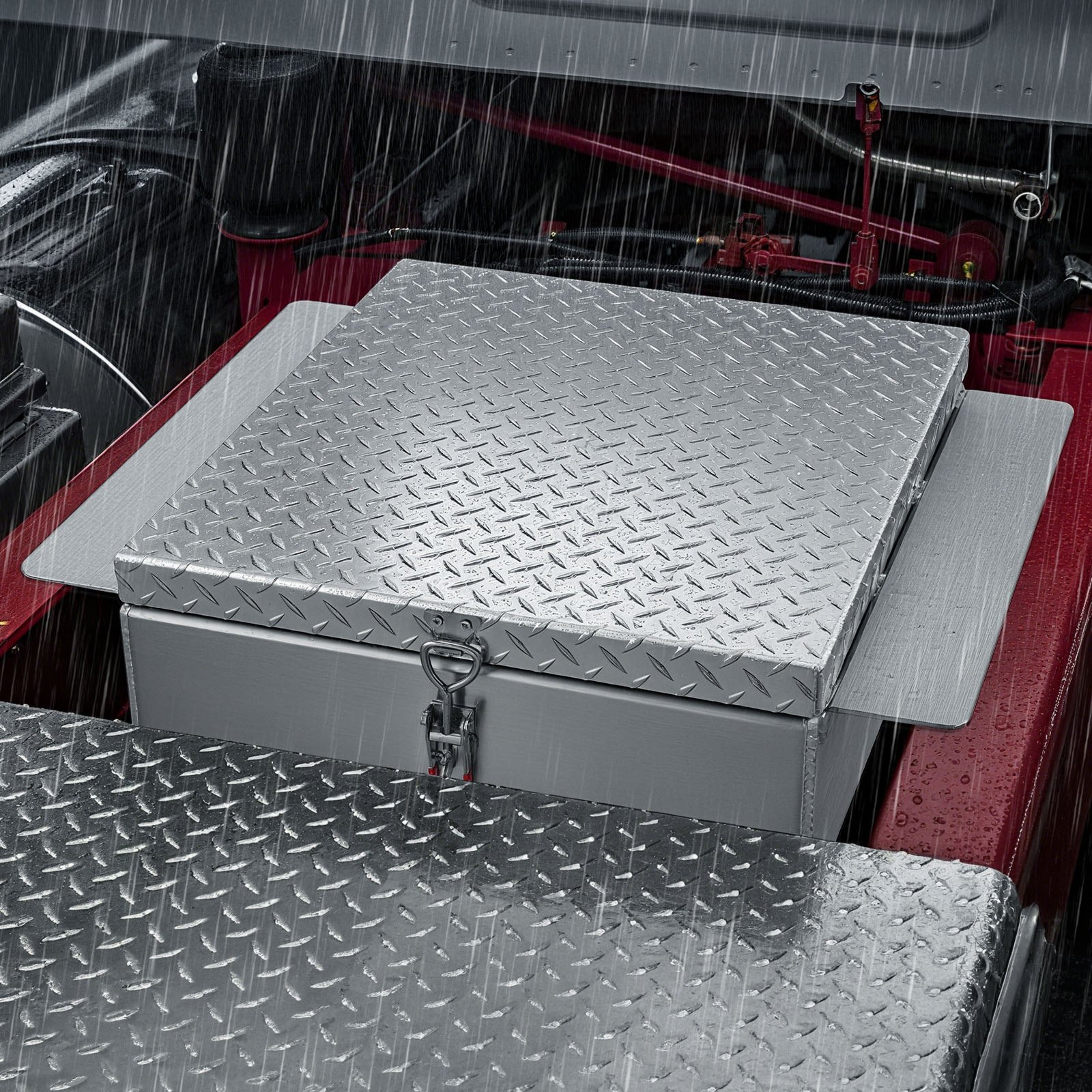 VEVOR Truck Bed Tool Box, Heavy Duty Aluminum Tool Box with Diamond Plate, Storage Toolbox Chest Organizer Supports up to 100 kg, Ideal for Pickup, Truck Bed, RV, Trailer, 770 x 610 x 230 mm, Silver