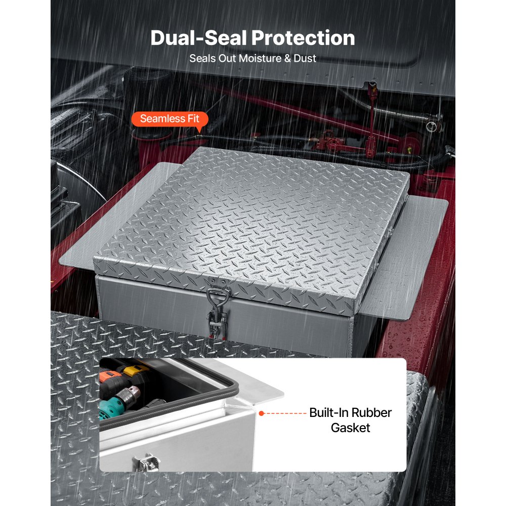 VEVOR Caja de Herramientas para Caja de Camioneta, de Aluminio, con Placa de Diamante, Soporta hasta 100 kg, Ideal para Camioneta, RV, Remolque, 770 x 610 x 310 mm, Carga Máxima 100 kg, Plata
