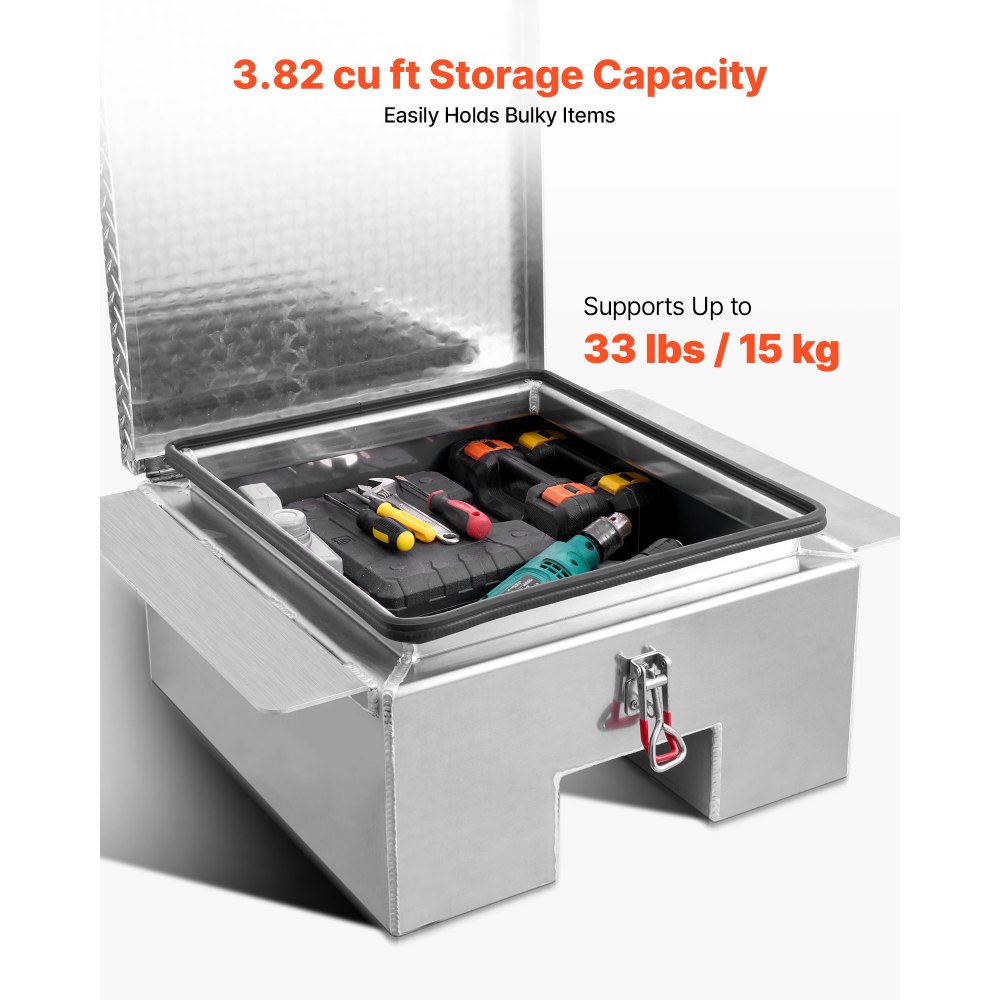 VEVOR Caja de Herramientas para Caja de Camioneta, de Aluminio, con Placa de Diamante, Soporta hasta 100 kg, Ideal para Camioneta, RV, Remolque, 770 x 610 x 310 mm, Carga Máxima 100 kg, Plata