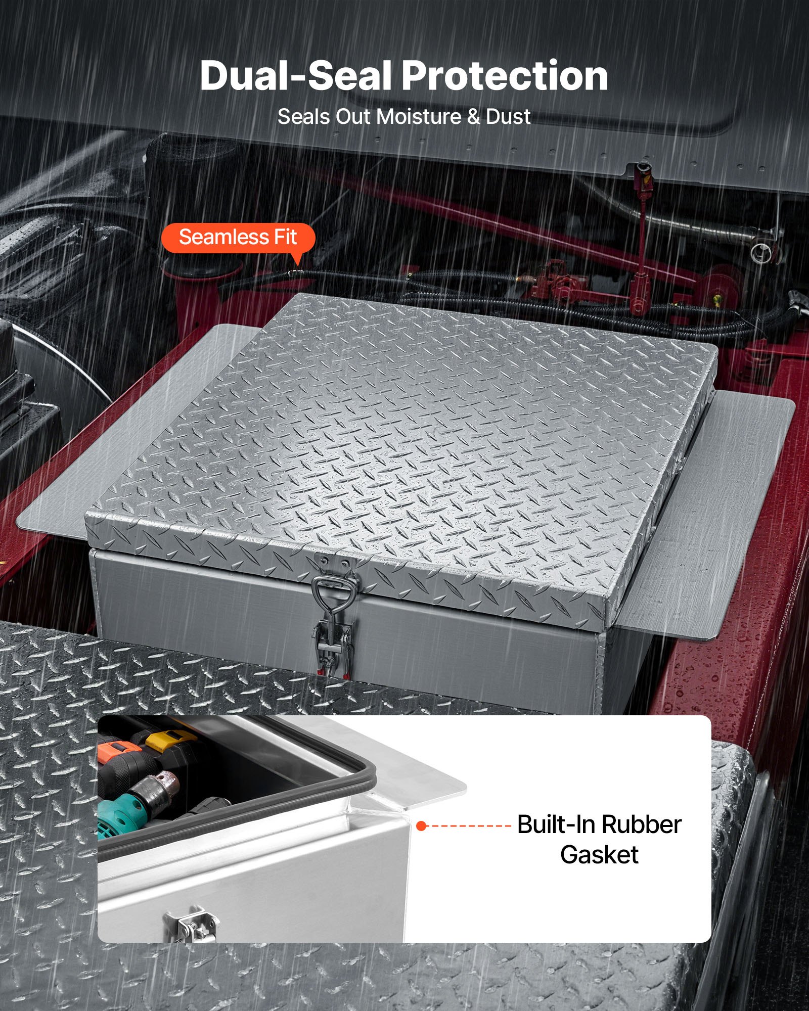 VEVOR Caja de Herramientas para Caja de Camioneta, de Aluminio, con Placa de Diamante, Soporta hasta 100 kg, Ideal para Camioneta, RV, Remolque, 770 x 610 x 310 mm, Carga Máxima 100 kg, Plata