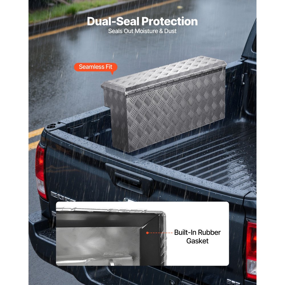 VEVOR Caja de Herramientas para Caja de Camioneta, de Aluminio, con Dibujo, Cerradura y Llave, Ideal para Camioneta, RV, Remolque, Patrón de Perfil de Cinco Barras, 864 x 305 x 390 mm, Plata