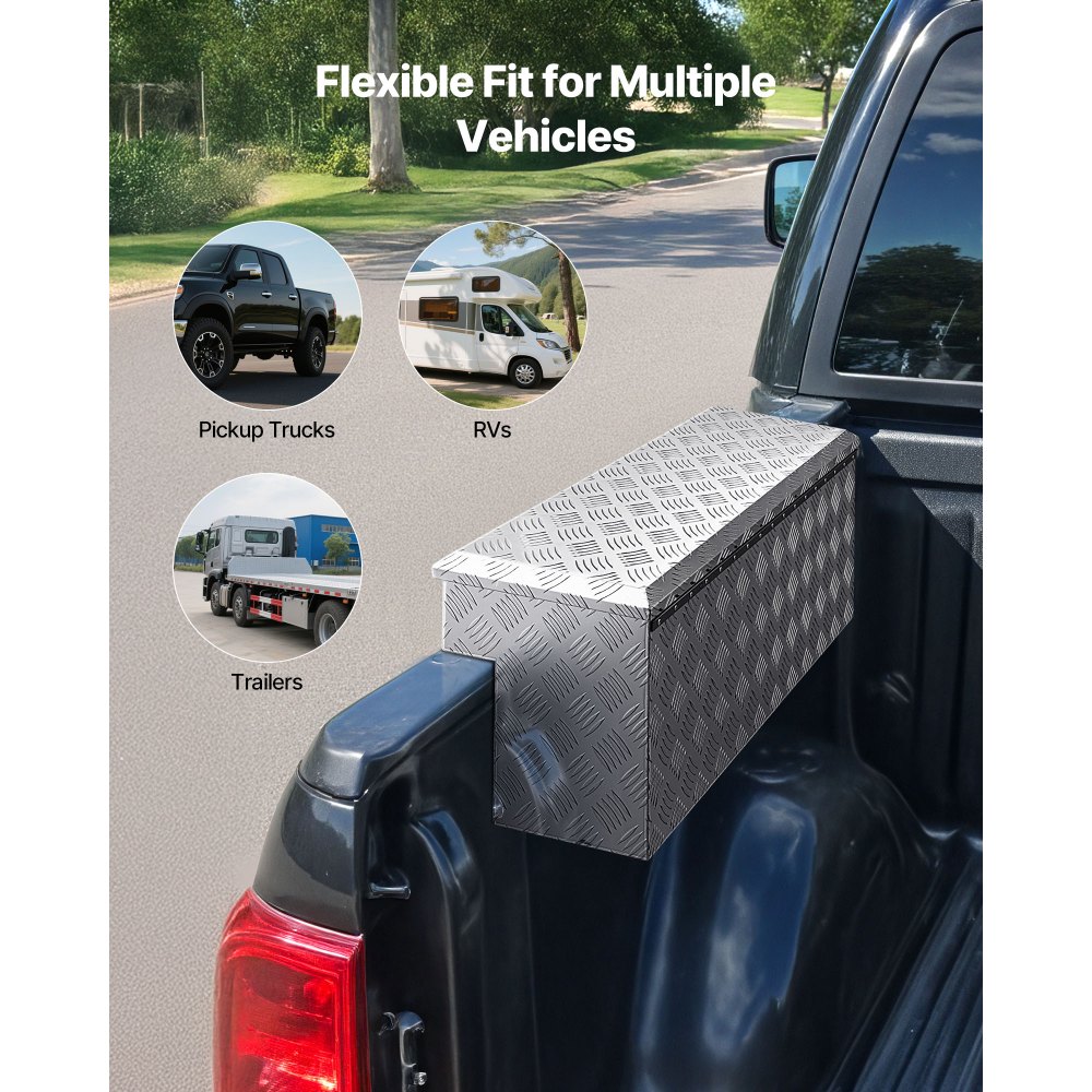 VEVOR Caja de Herramientas para Caja de Camioneta, de Aluminio, con Dibujo, Cerradura y Llave, Ideal para Camioneta, RV, Remolque, Patrón de Perfil de Cinco Barras, 864 x 305 x 390 mm, Plata