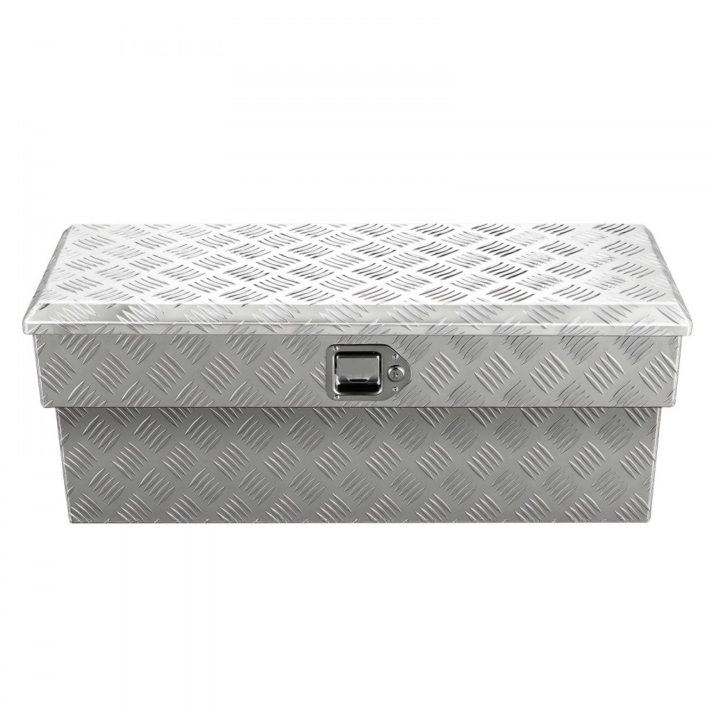 VEVOR Caja de Herramientas para Caja de Camioneta, de Aluminio, con Dibujo, Cerradura y Llave, Ideal para Camioneta, RV, Remolque, Patrón de Perfil de Cinco Barras, 864 x 305 x 390 mm, Plata