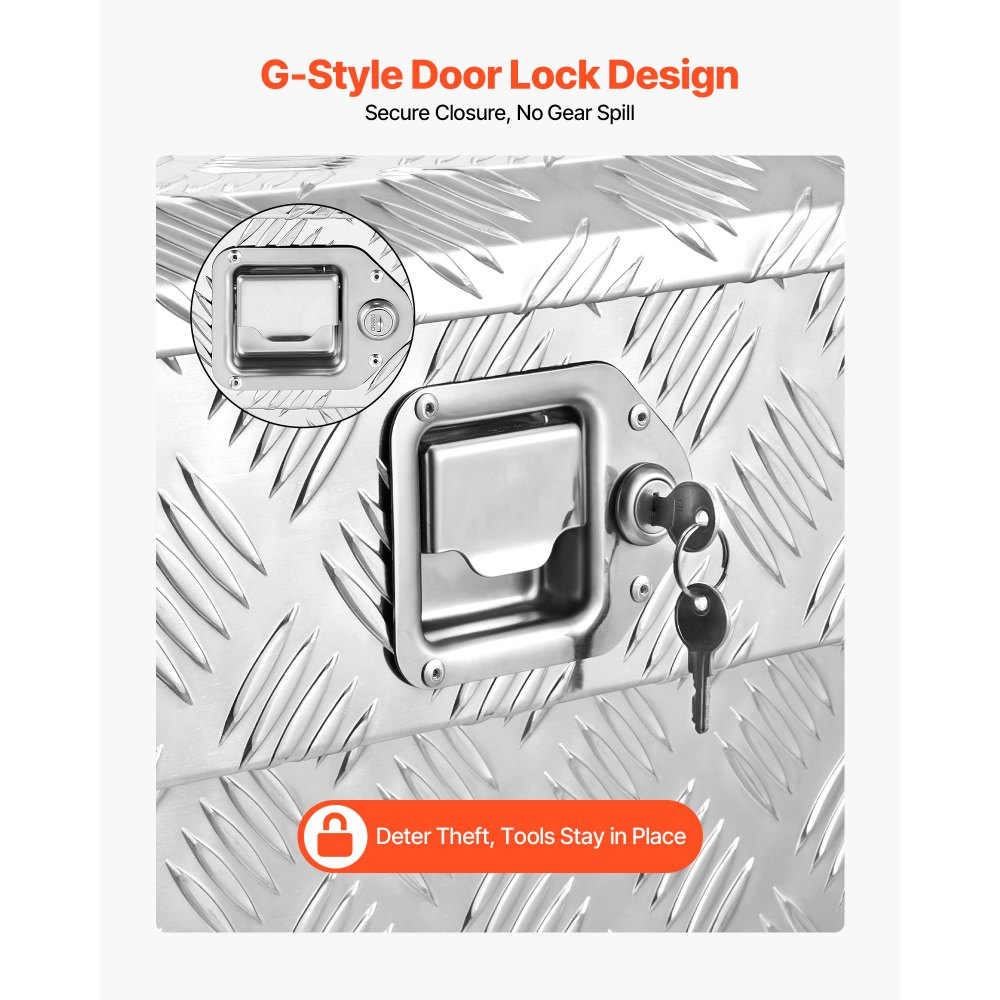 VEVOR Caja de Herramientas para Caja de Camioneta, de Aluminio, con Dibujo, Cerradura y Llave, Ideal para Camioneta, RV, Remolque, Carga Máxima del Escalón 100 kg, 1219 x 340 x 330 mm, Plata