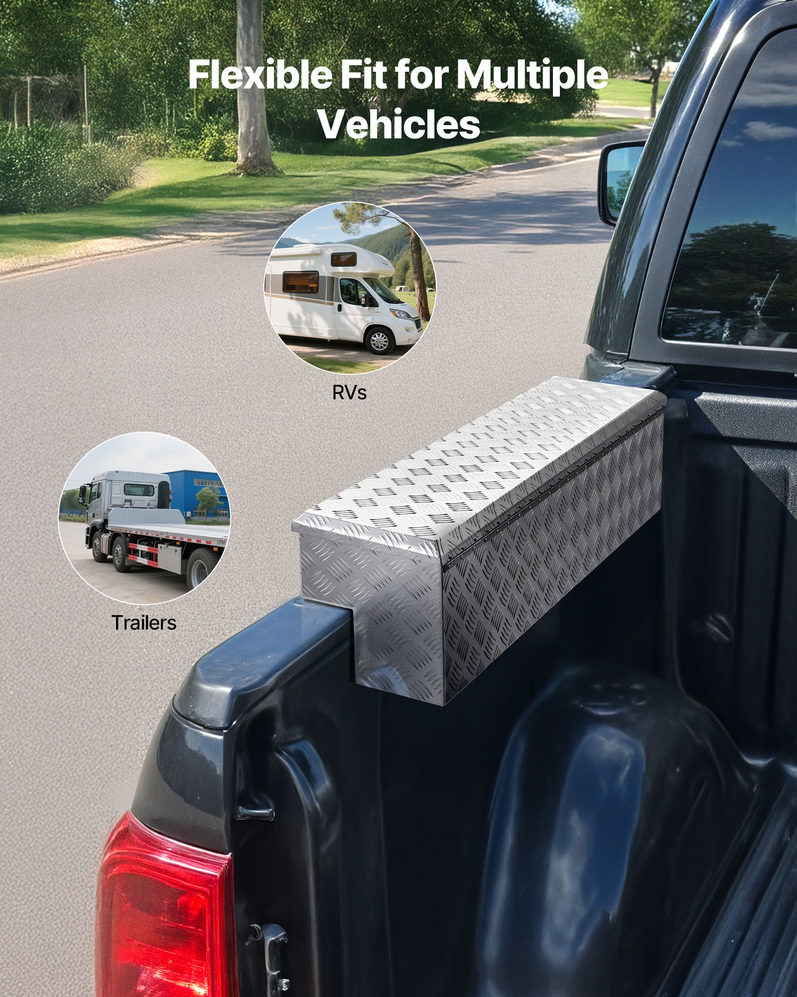 VEVOR Caja de Herramientas para Caja de Camioneta, de Aluminio, con Dibujo, Cerradura y Llave, Ideal para Camioneta, RV, Remolque, Carga Máxima del Escalón 100 kg, 1219 x 340 x 330 mm, Plata