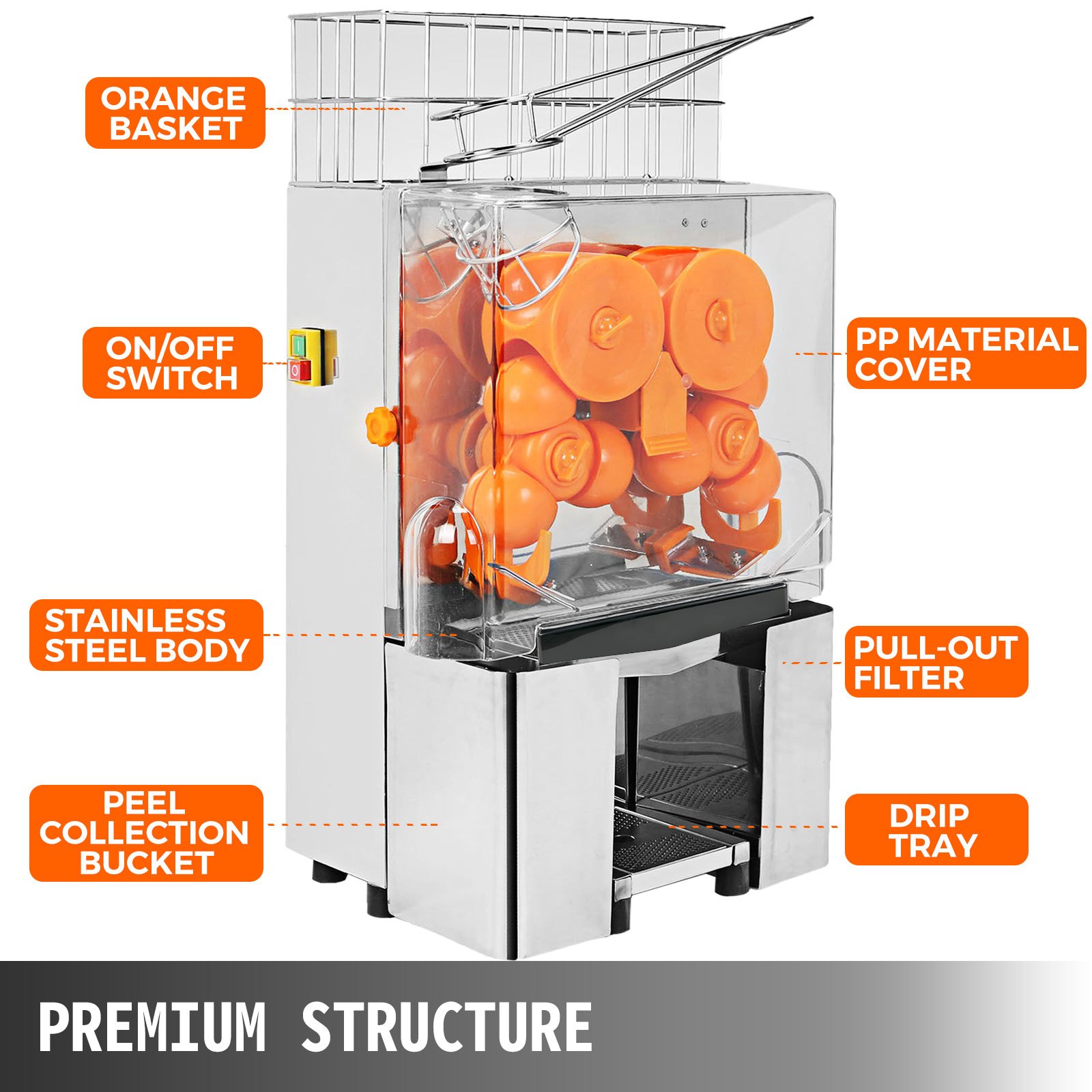 Exprimidor De Naranja 22-30 Naranjas/min 120w Máquina De Jugo De Naranja