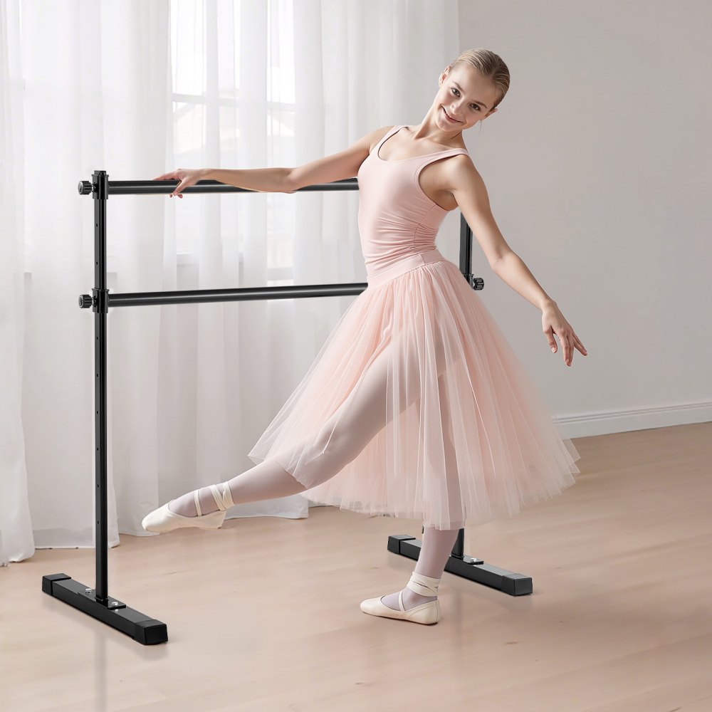 VEVOR Barra Doble de Ballet Independiente, 10 Niveles, Barra Elástica de Metal para Ejercicios de Entrenamiento de Equilibrio y Relajación, Portátil, 1315 x 678 x 1230 mm, Carga 159 kg, Negro