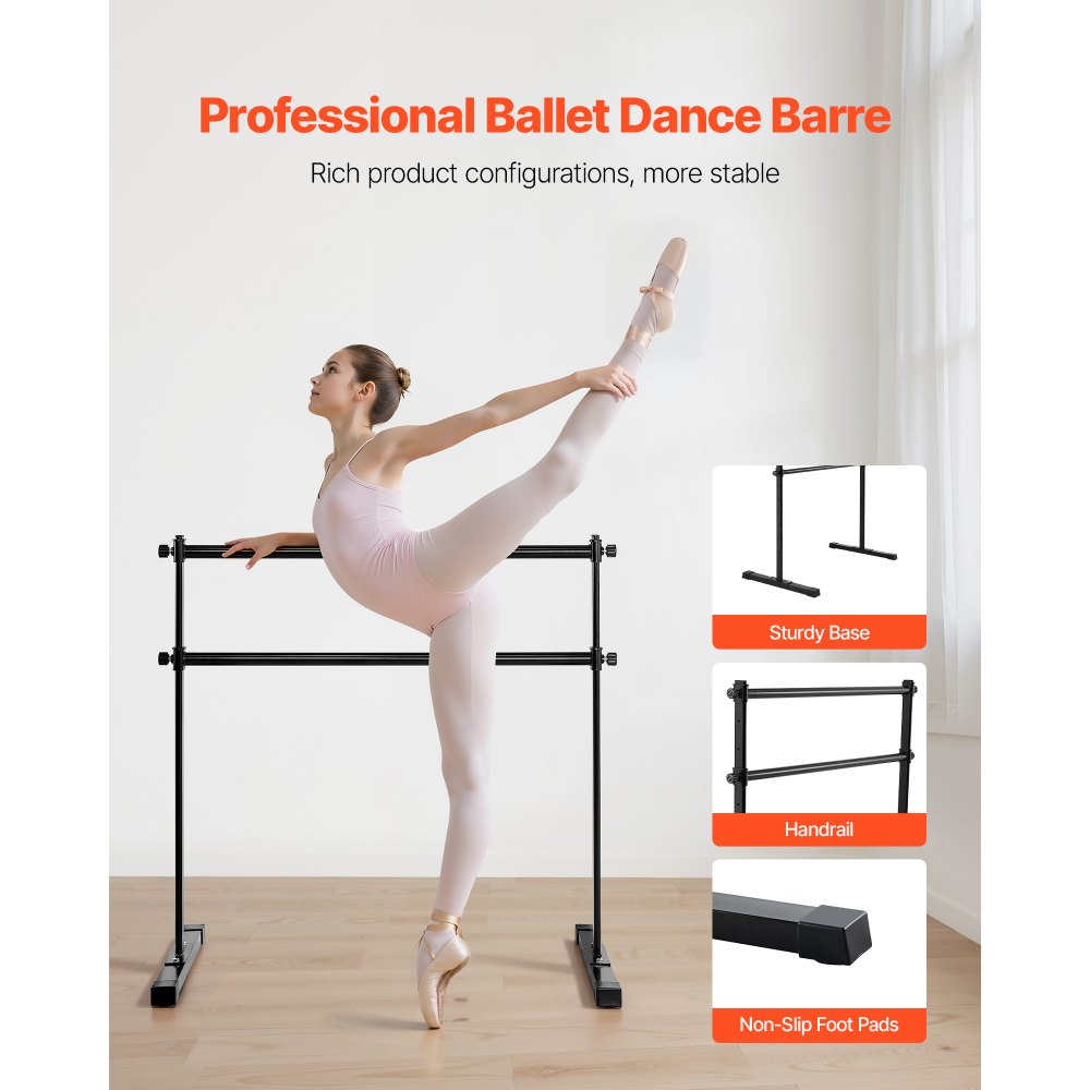 VEVOR Barra Doble de Ballet Independiente, 10 Niveles, Barra Elástica de Metal para Ejercicios de Entrenamiento de Equilibrio y Relajación, Portátil, 1315 x 678 x 1230 mm, Carga 159 kg, Negro