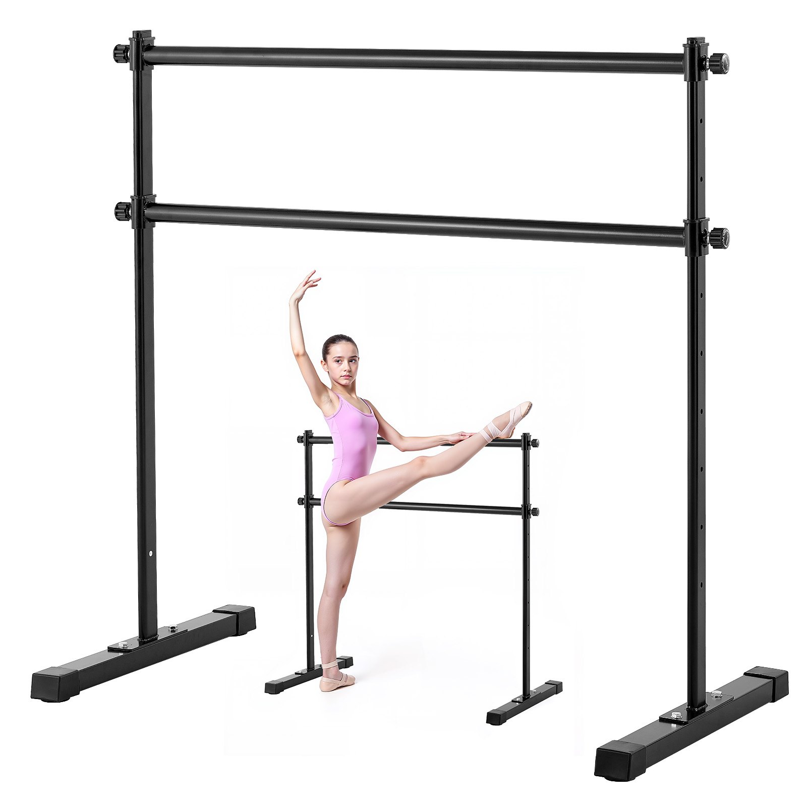 VEVOR Barra Doble de Ballet Independiente, 10 Niveles, Barra Elástica de Metal para Ejercicios de Entrenamiento de Equilibrio y Relajación, Portátil, 1315 x 678 x 1230 mm, Carga 159 kg, Negro