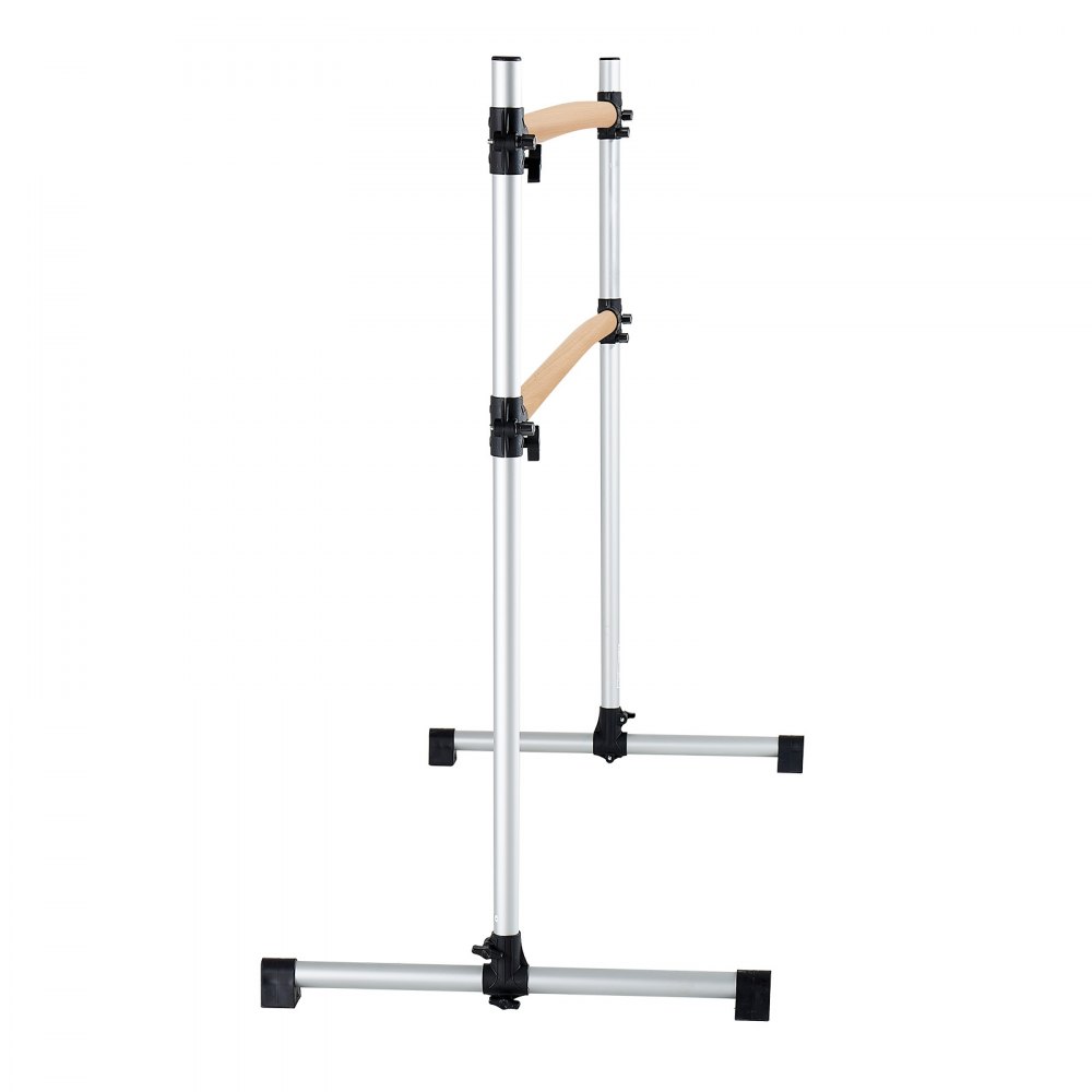 VEVOR Barra de Baile Independiente Doble, Altura Ajustable 170-1165 mm, Barra Elástica de Madera para Ejercicios de Ballet, Entrenamiento de Equilibrio y Relajación, 1840 x 760 x 1180 mm, Plata