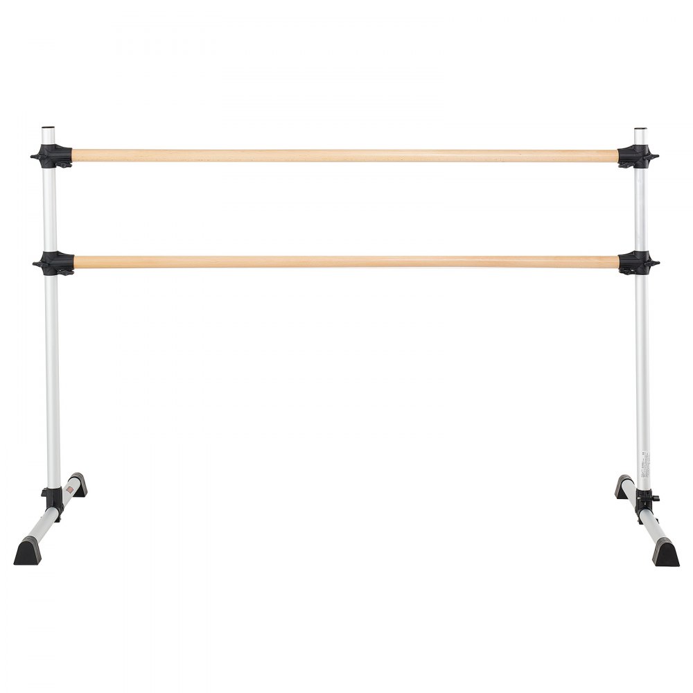 VEVOR Barra de Baile Independiente Doble, Altura Ajustable 170-1165 mm, Barra Elástica de Madera para Ejercicios de Ballet, Entrenamiento de Equilibrio y Relajación, 1840 x 760 x 1180 mm, Plata