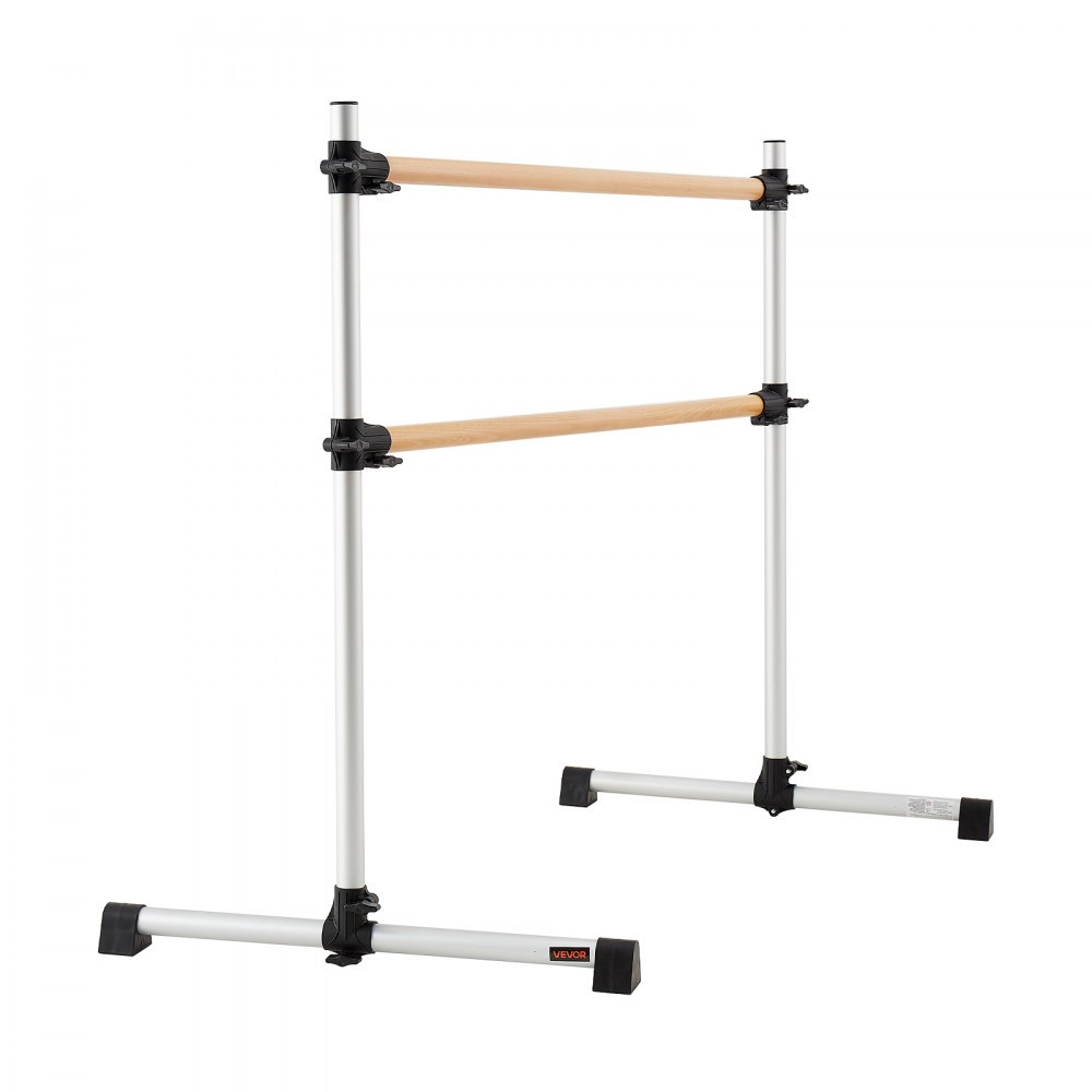 VEVOR Ballet Barre, Double Beechwood Barre Bar for Home, Freestanding Portable Ballet Stretching Dance Bars, Height Adjustable Anti-Wobble Fitness Gym Equipment, for Pilates Balance Workout