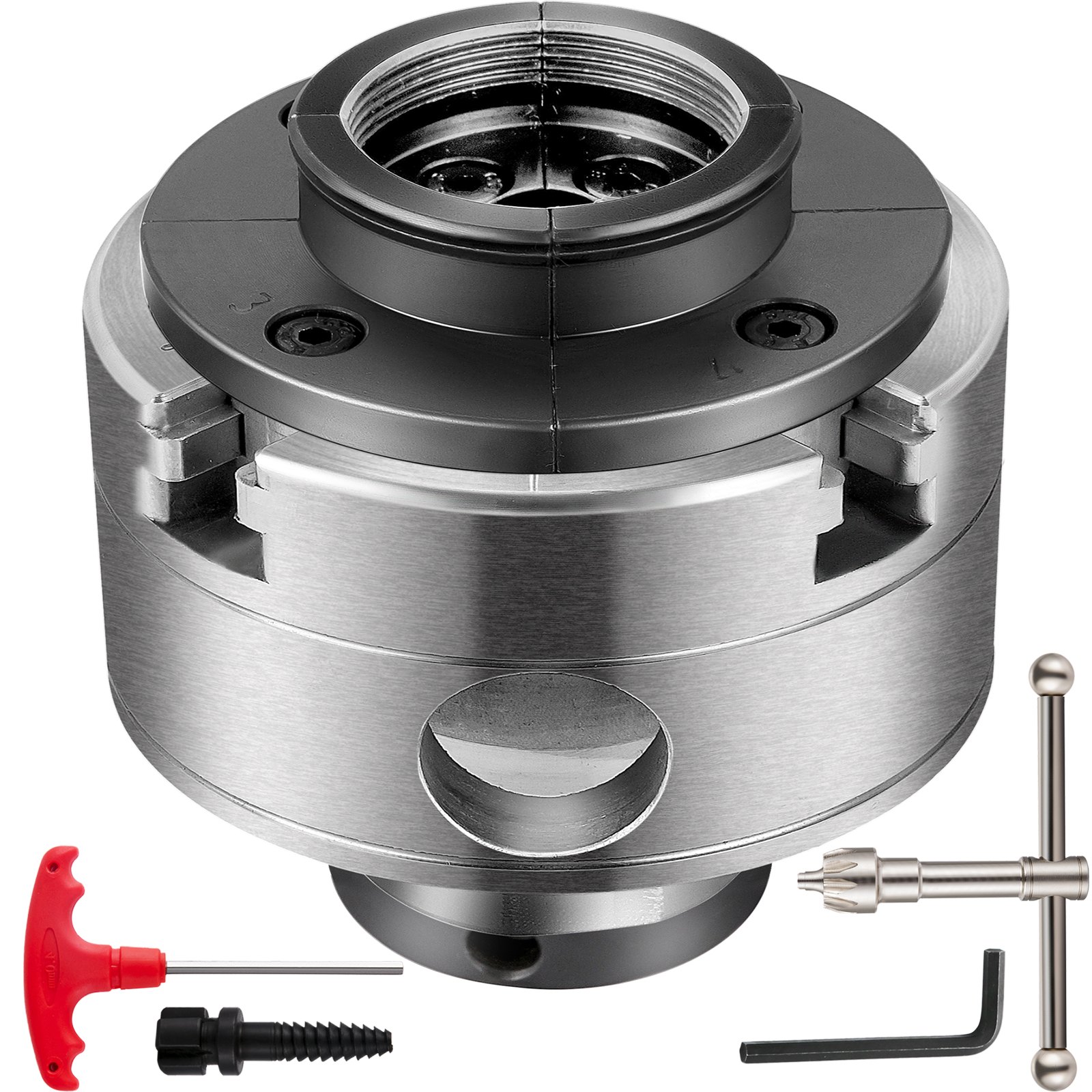 VEVOR Mandril de Torno Diámetro del Portabrocas 95 mm Mandril Autocentrante para Carpintería Rosca del Portabrocas 1 " x 8 TPI Mandril de Torno Mecánico de 4 Mordazas para Torno de Madera, Metal