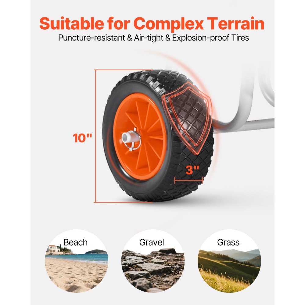 VEVOR Remolque Vertical para Kayak, Remolque de Kayak 520 x 500 x 680 mm con Neumáticos de Goma Maciza de 25,4 cm y Soportes Carga de 68 kg, Carrito para Tabla de Surf de Remo, Kayaks, Canoas