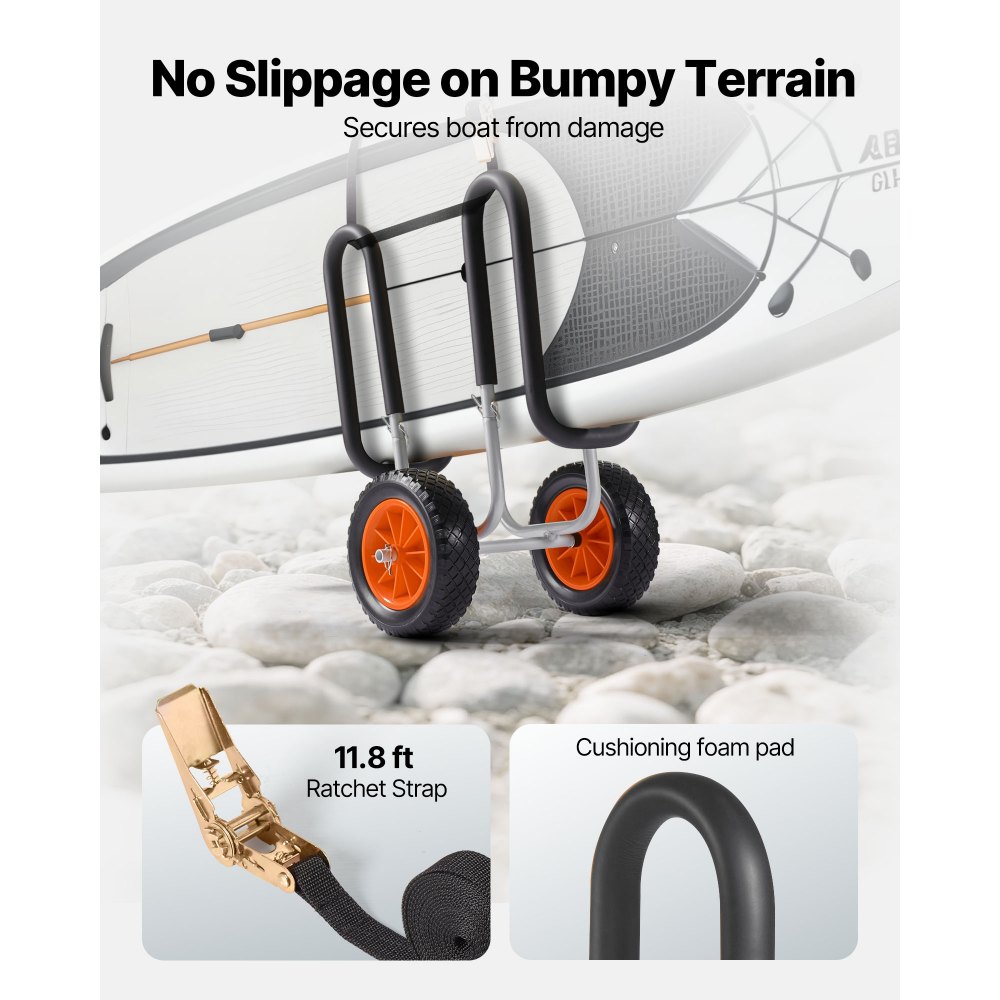 VEVOR Remolque Vertical para Kayak, Remolque de Kayak 520 x 500 x 680 mm con Neumáticos de Goma Maciza de 25,4 cm y Soportes Carga de 68 kg, Carrito para Tabla de Surf de Remo, Kayaks, Canoas