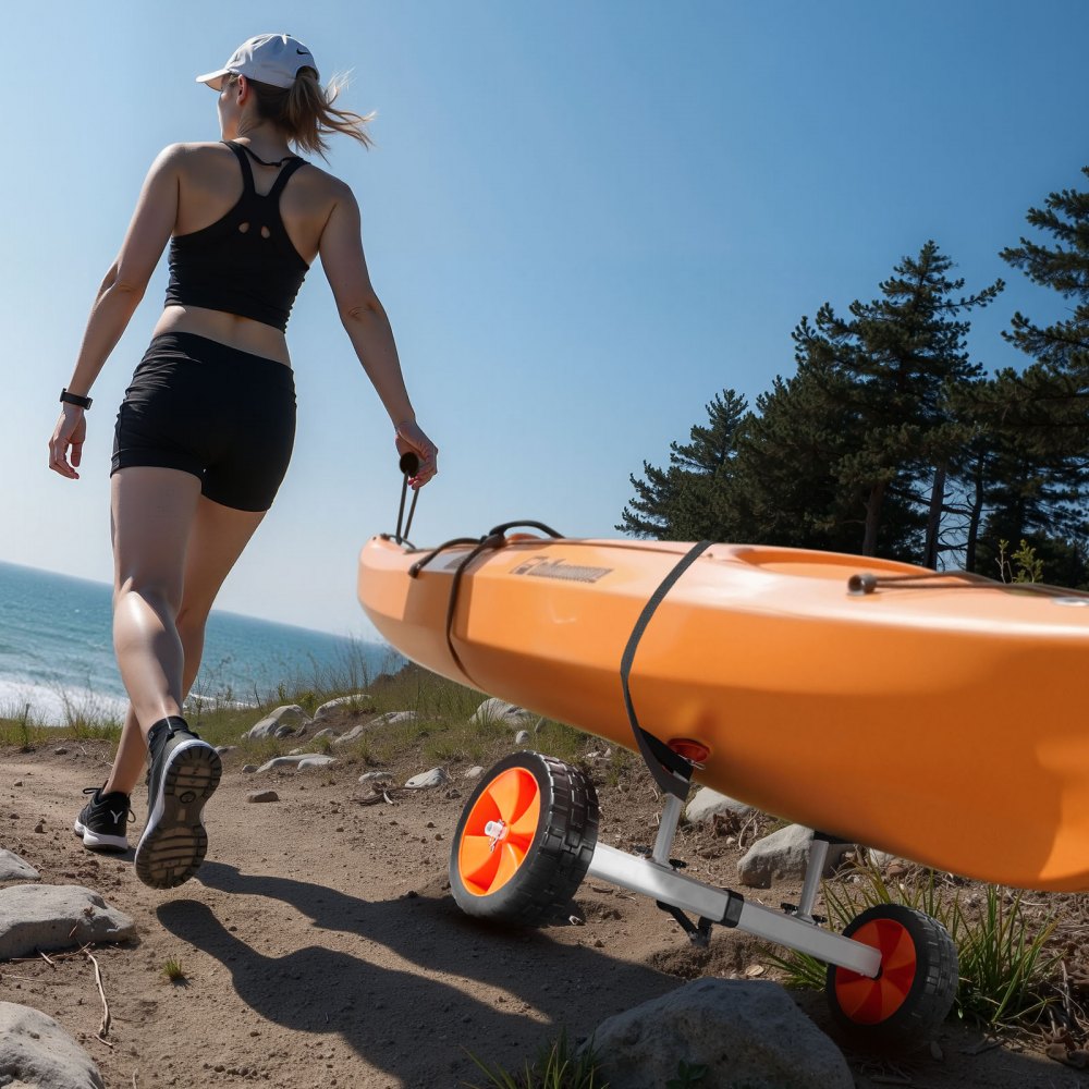 VEVOR Remolque Vertical para Kayak, Remolque de Kayak 900 x 580 x 575 mm con Neumáticos de PU de 25,4 cm y Correa de Amarre, Carga de 113,4 kg, Carrito para Tabla de Surf de Remo, Kayaks, Canoas