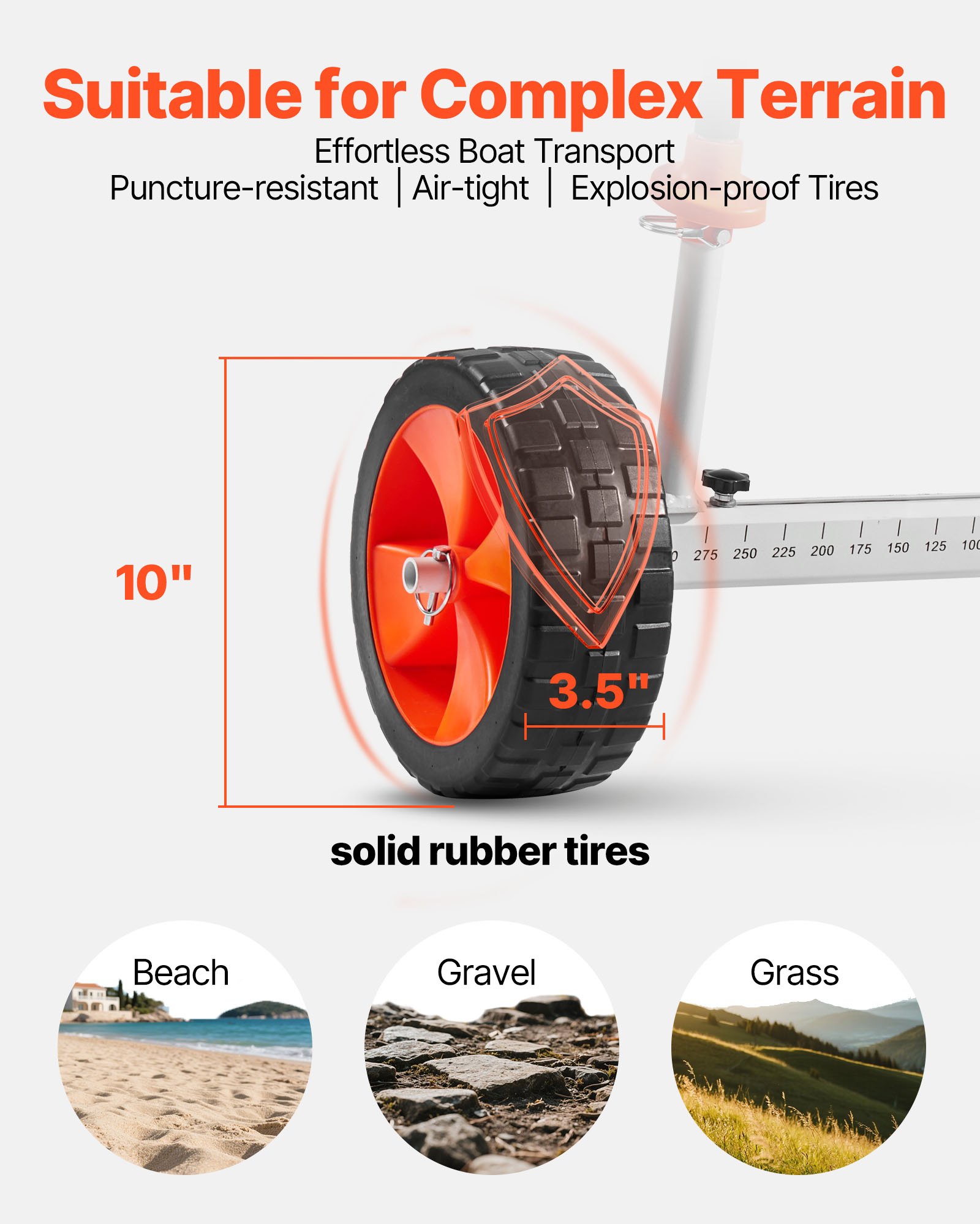 VEVOR Remolque Vertical para Kayak, Remolque de Kayak 900 x 580 x 575 mm con Neumáticos de PU de 25,4 cm y Correa de Amarre, Carga de 113,4 kg, Carrito para Tabla de Surf de Remo, Kayaks, Canoas