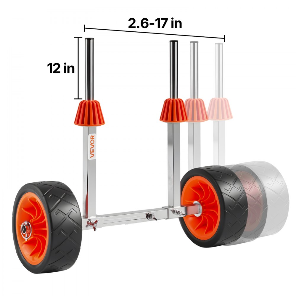 VEVOR Remolque Vertical para Kayak, Remolque de Kayak 560 x 190 x 485 mm con Neumáticos de Goma Maciza de 19,1 cm y Correa de Amarre, Carga de 113,4 kg, Carrito para Tabla de Surf de Remo, Canoas