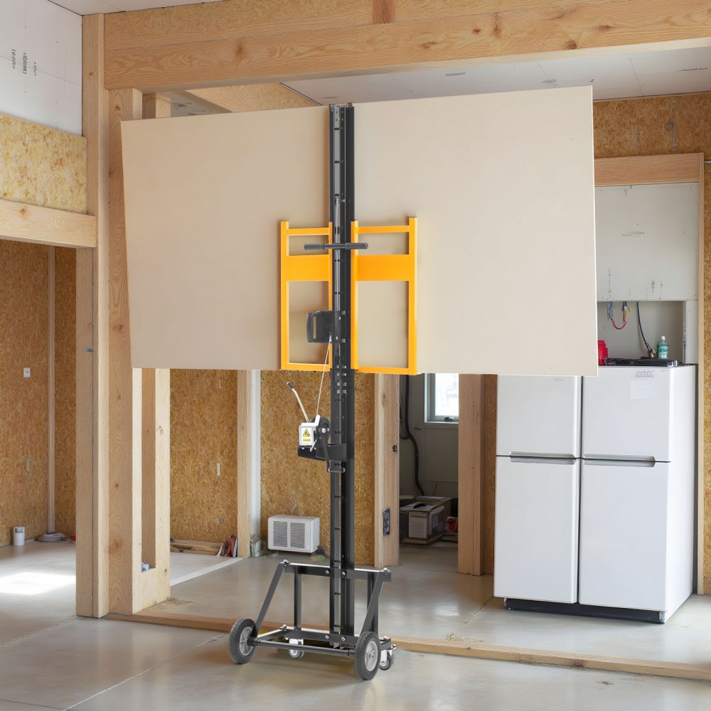 VEVOR Elevador Vertical de Paneles de Yeso de Alta Resistencia de 68 kg, para Paredes, Instalación por Una Sola Persona, con Ruedas, Fácil de Transportar, 530 x 770 x 2575 mm, Amarillo