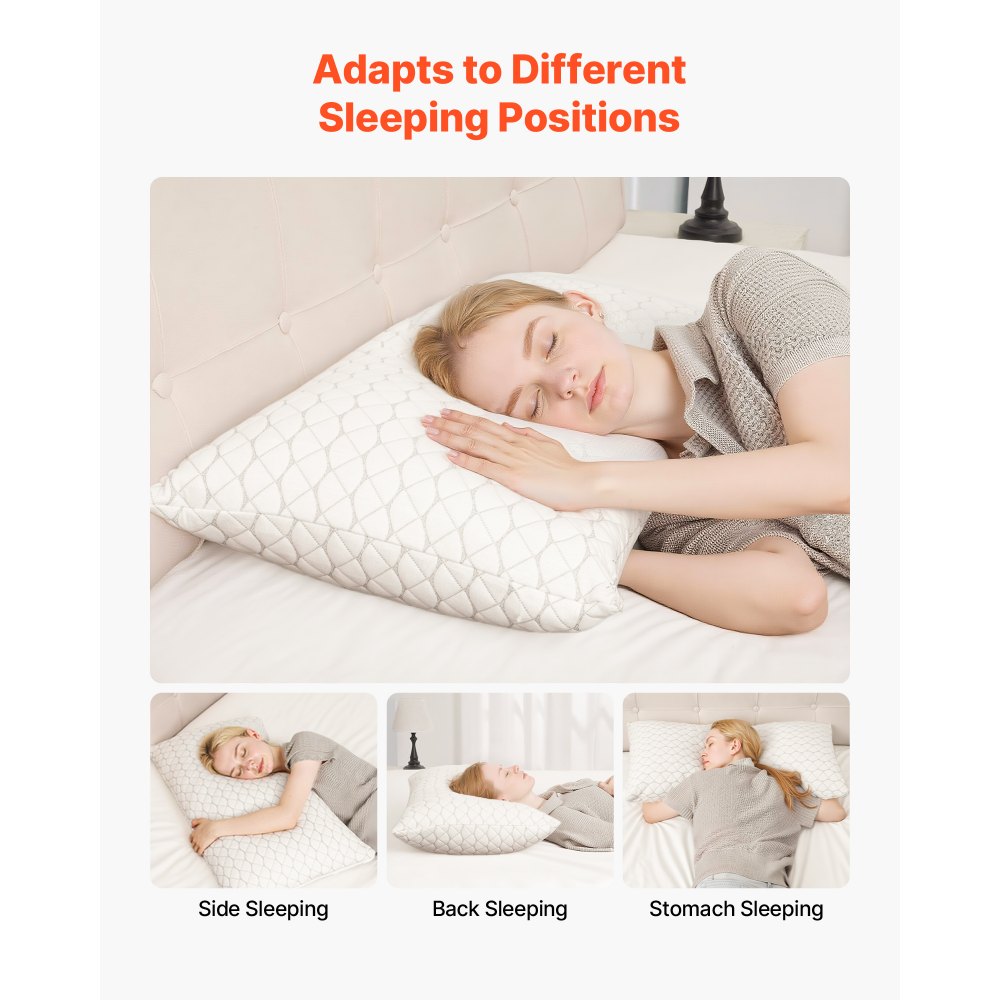 VEVOR Almohada de Cama, Tamaño King 900 x 485 mm, Almohada de Hotel de Lujo con Relleno de Espuma Viscoelástica, Incluye Funda de Fibra Natural, Ajustable y de Apoyo, para Descanso y Relajación