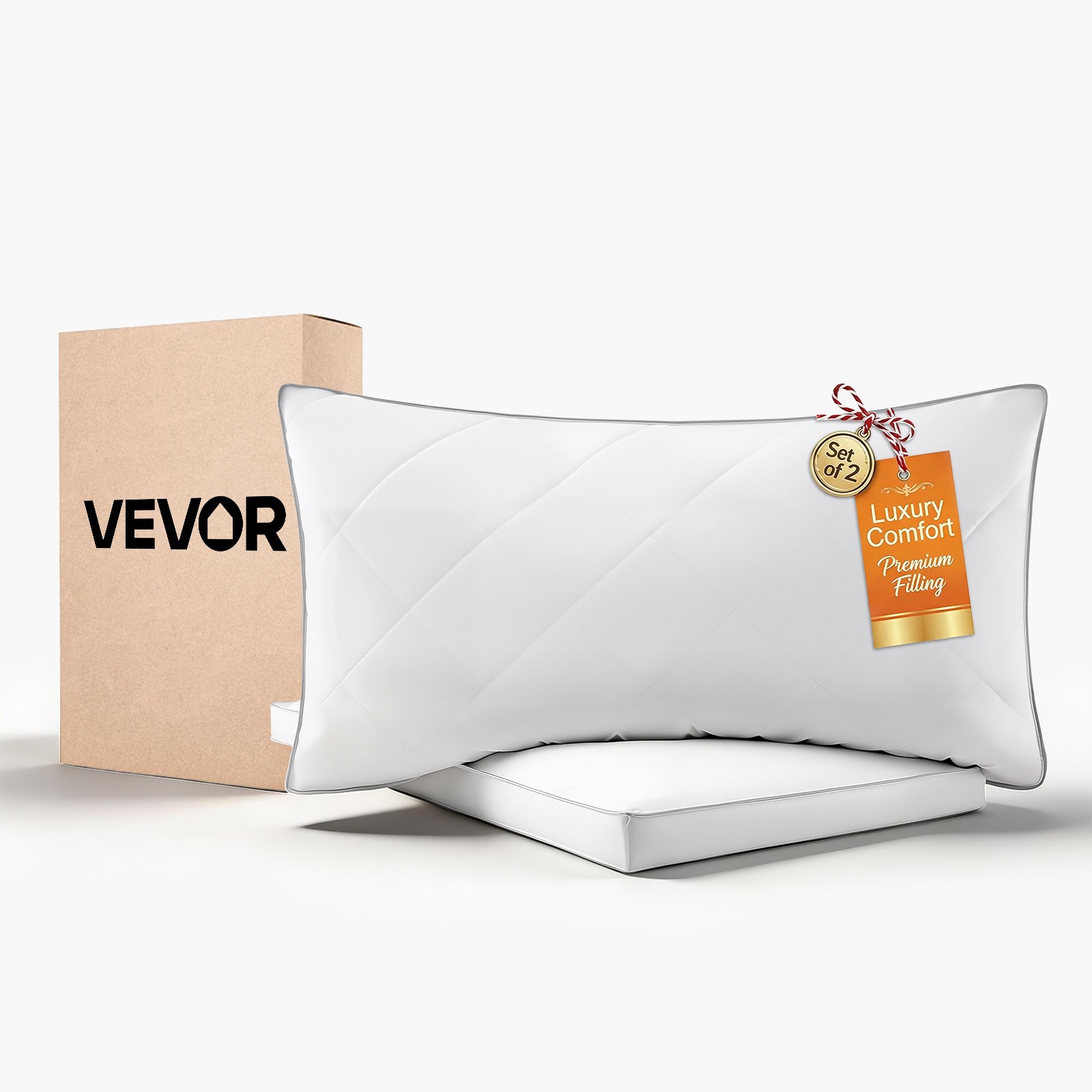 VEVOR Almohadas de Cama, 2 Piezas, Tamaño King 910 x 500 mm, Almohadas de Hotel de Lujo con Relleno Alternativo de Plumón Original, Sujetas y Mullidas, ideales para Descanso y Relajación, Blanco
