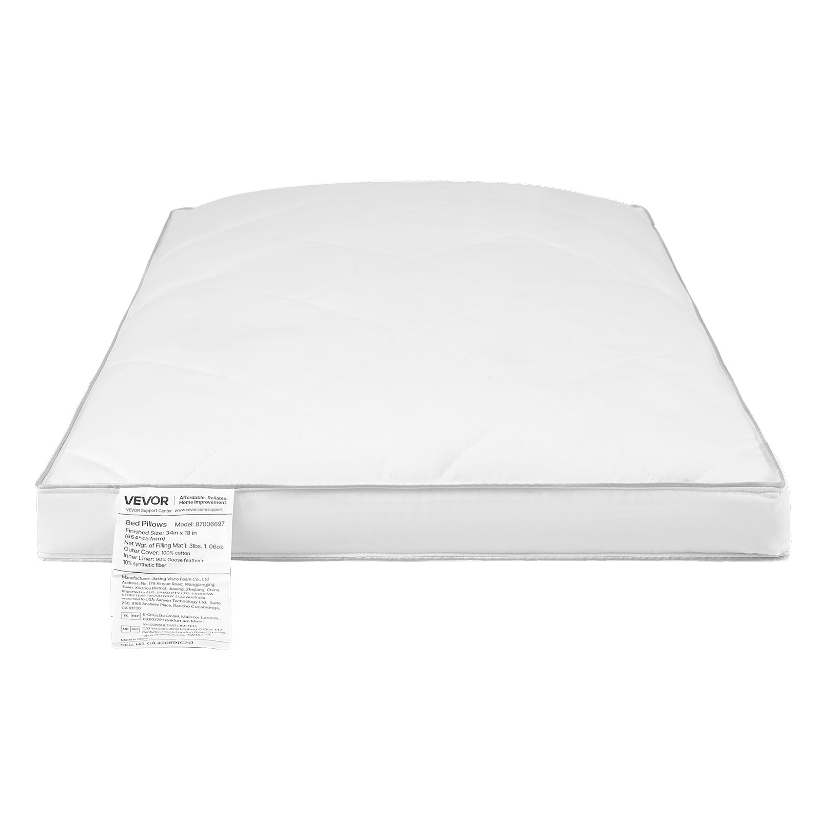 VEVOR Almohadas de Cama, 2 Piezas, Tamaño King 910 x 500 mm, Almohadas de Hotel de Lujo con Relleno Alternativo de Plumón Original, Sujetas y Mullidas, ideales para Descanso y Relajación, Blanco