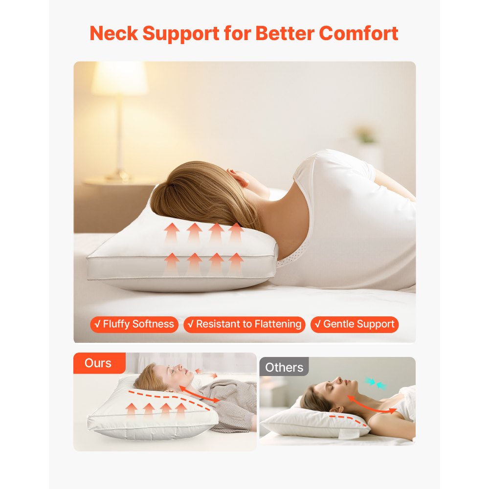 VEVOR Almohadas de Cama, 2 Piezas, Tamaño Queen 760 x 500 mm, Almohadas de Hotel de Lujo con Relleno Alternativo de Plumón Original, Sujetas y Mullidas, ideales para Descanso y Relajación, Blanco