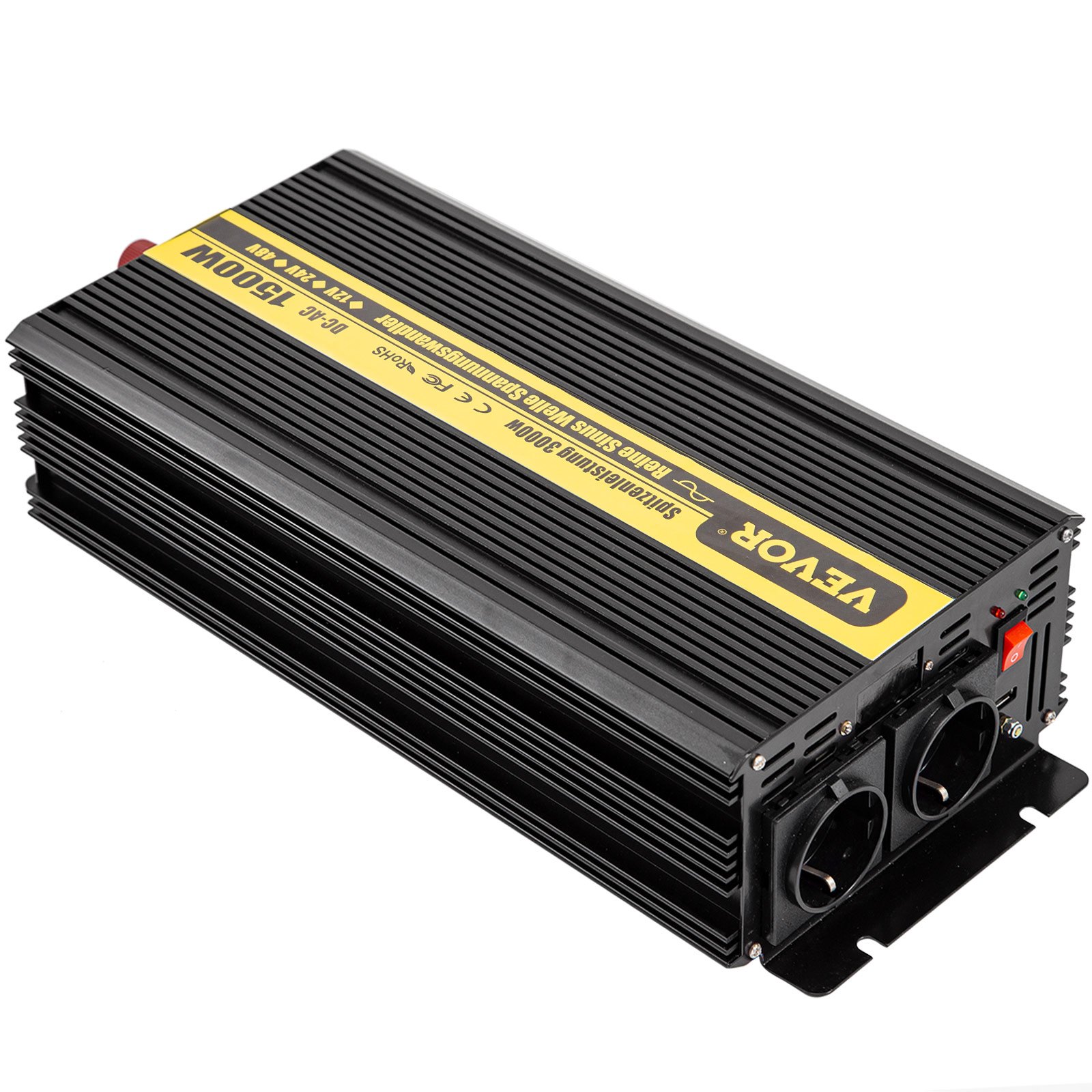 Vevor Inversor Onda Pura Convertidor Transformador Usb 12 v 230 v 1500 W Negro