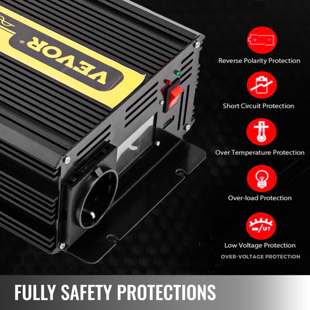 Vevor Inversor Onda Pura Convertidor Transformador Usb 12 v 230 v 1500 W Con Lcd